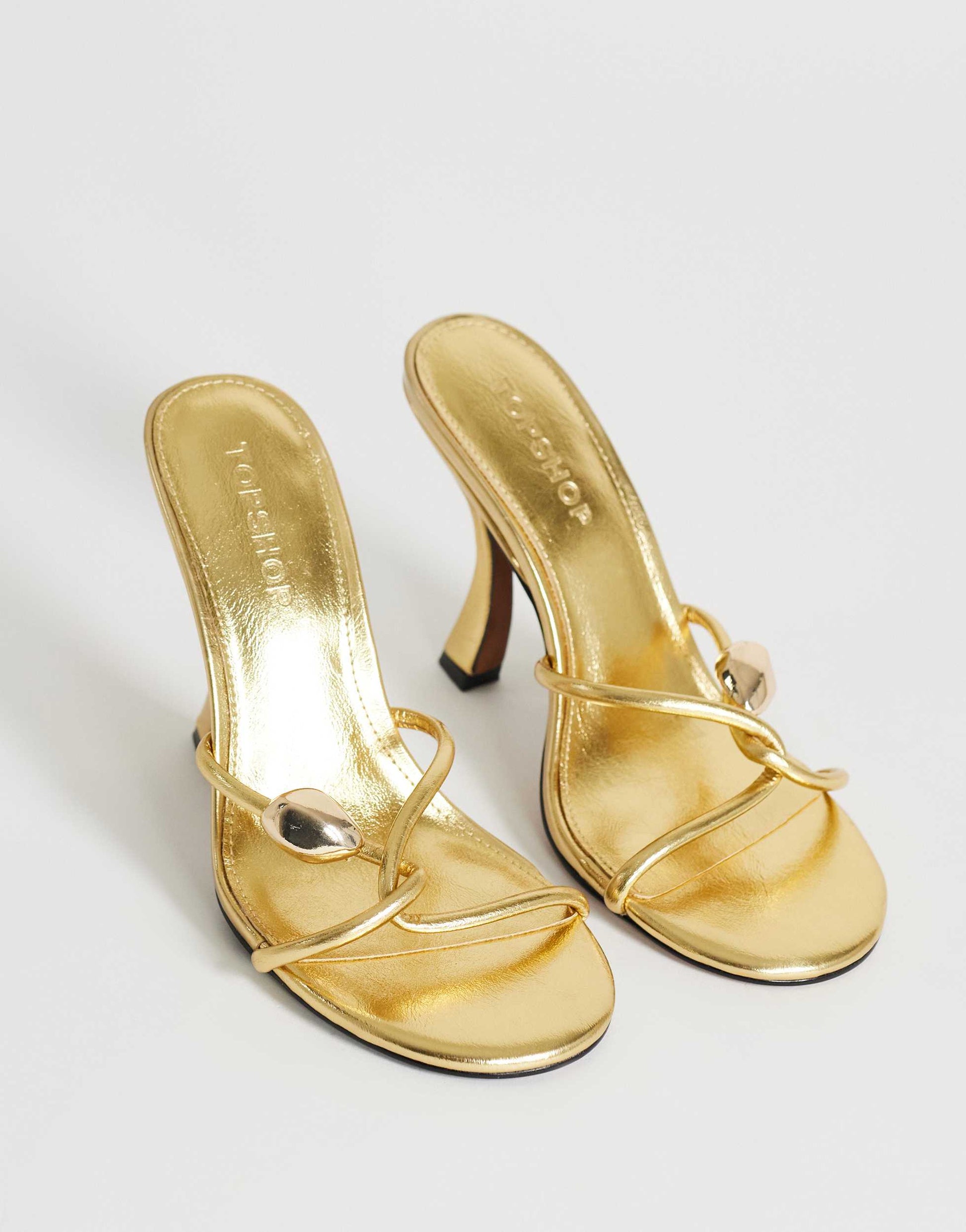 Topshop Olivia strappy high heel sandal with ball detail in gold