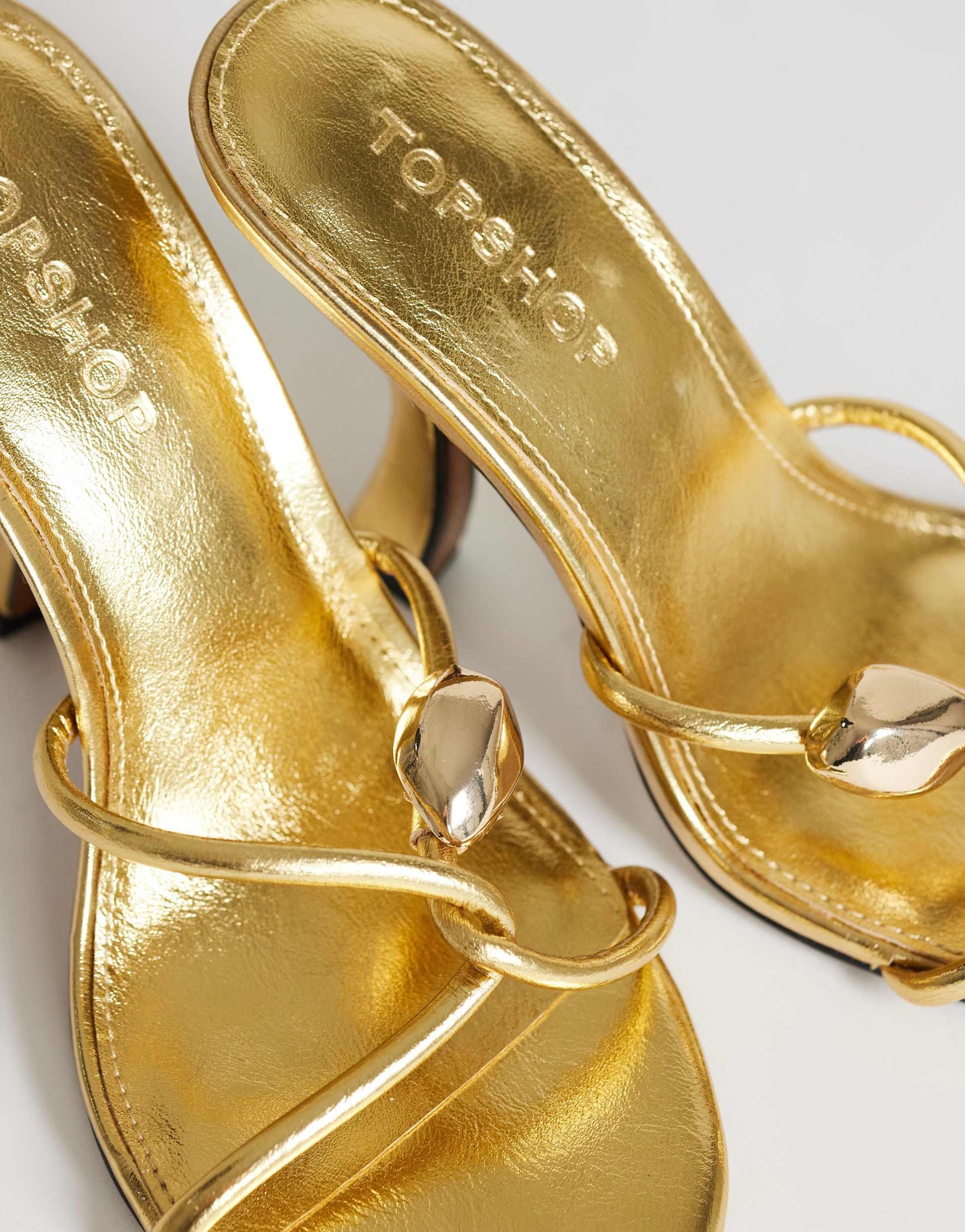 Topshop Olivia strappy high heel sandal with ball detail in gold
