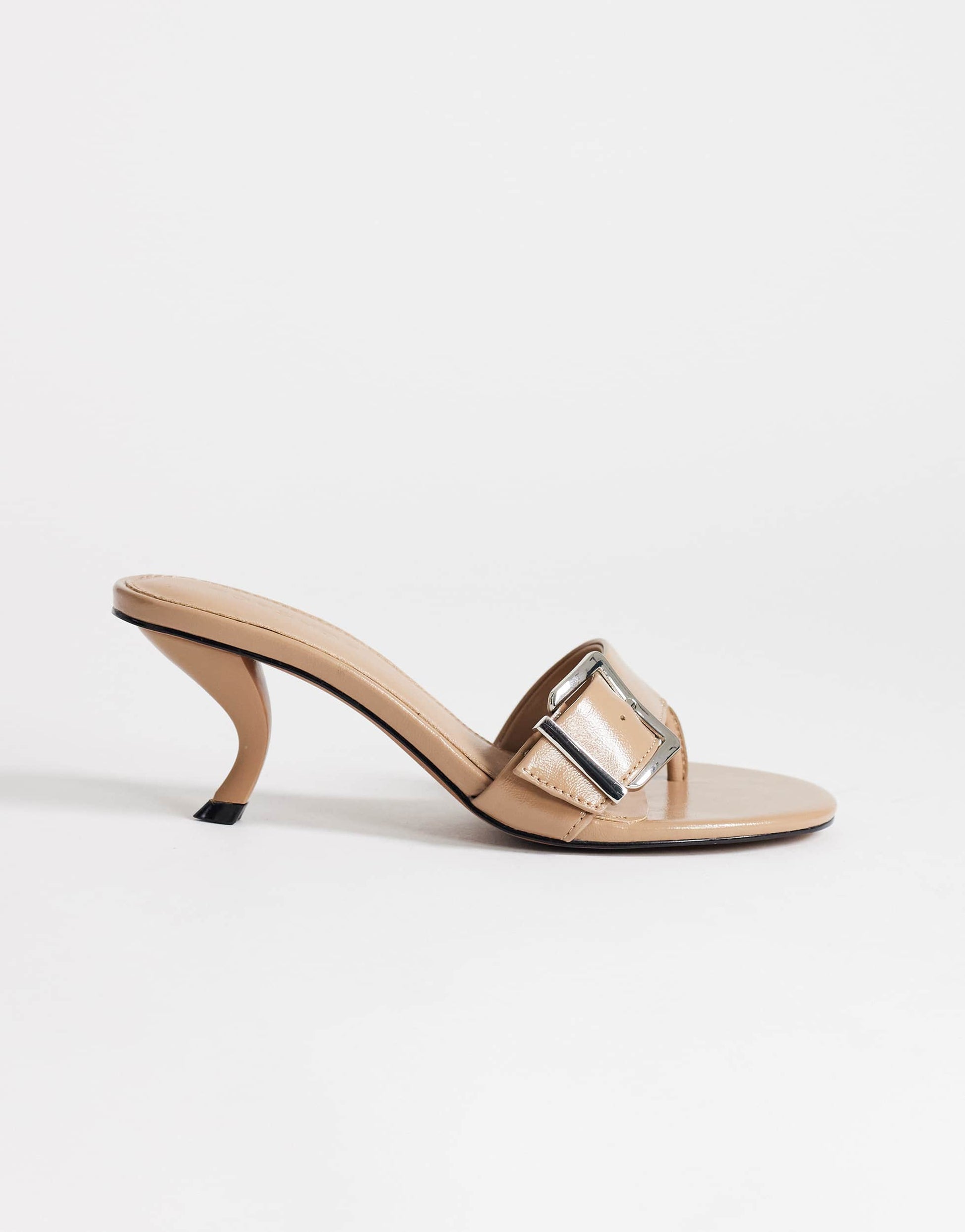 Topshop Nadine mid heeled mule with buckle in taupe