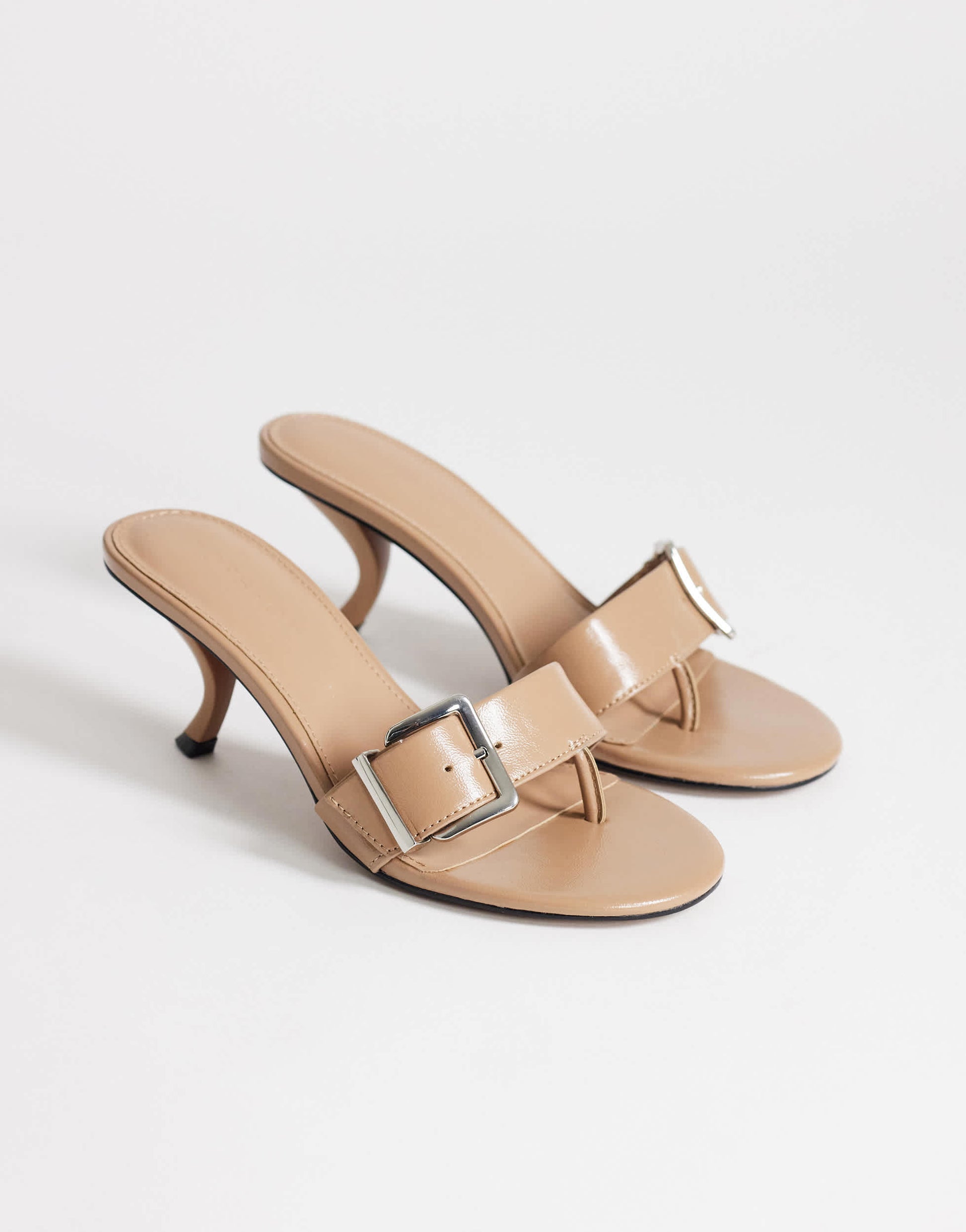 Topshop Nadine mid heeled mule with buckle in taupe