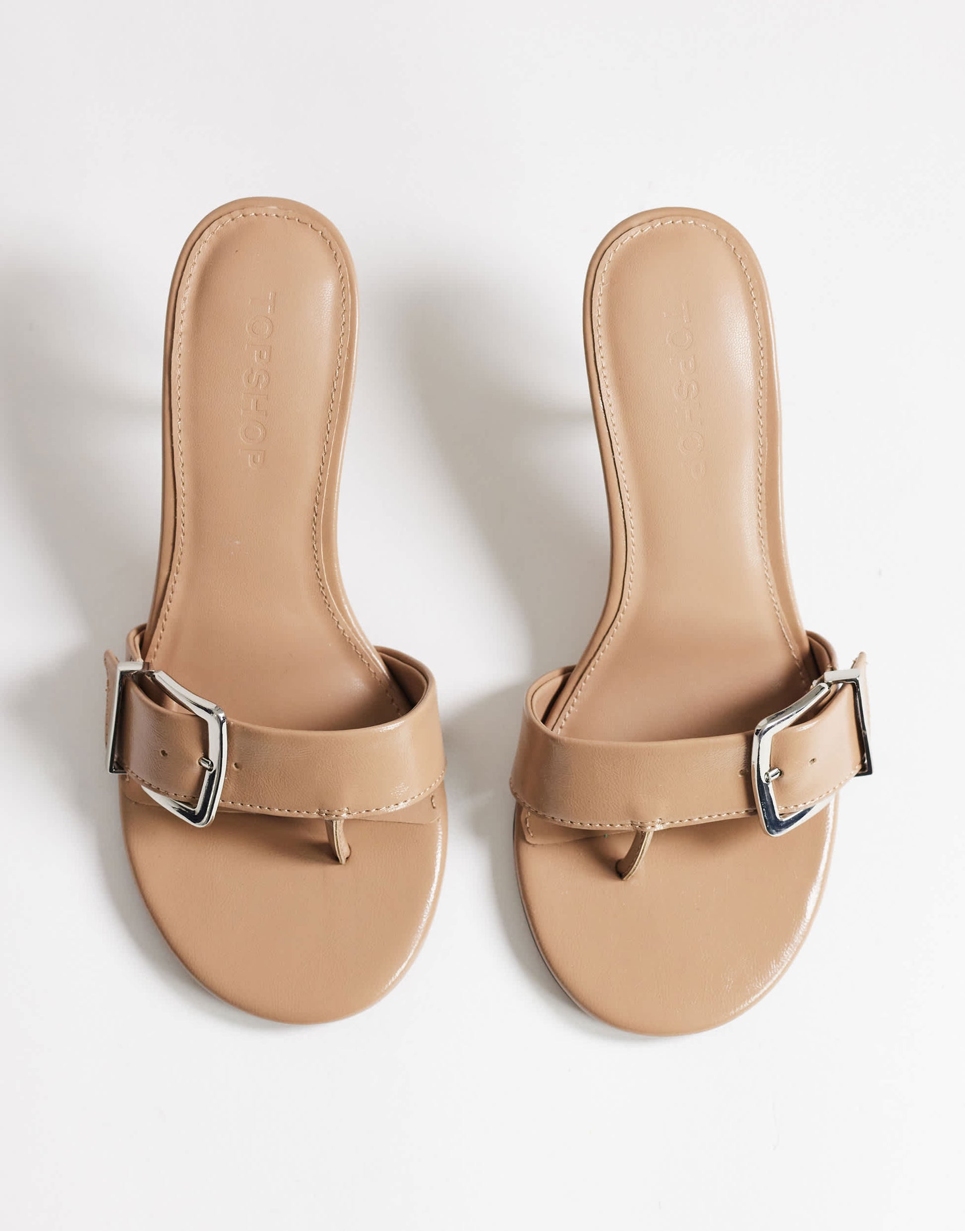 Topshop Nadine mid heeled mule with buckle in taupe
