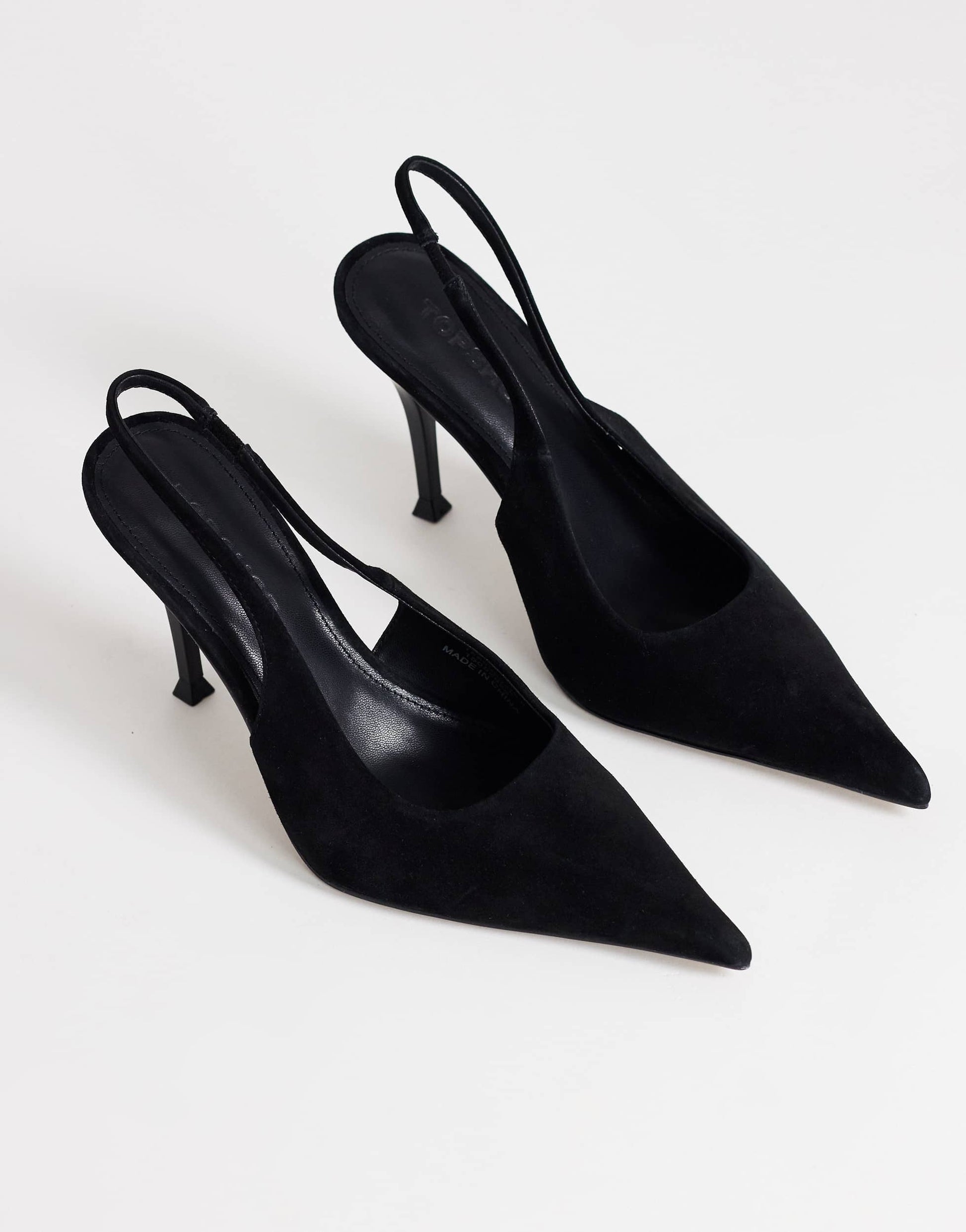 Topshop Anya real suede sling back high heeled court shoe in black