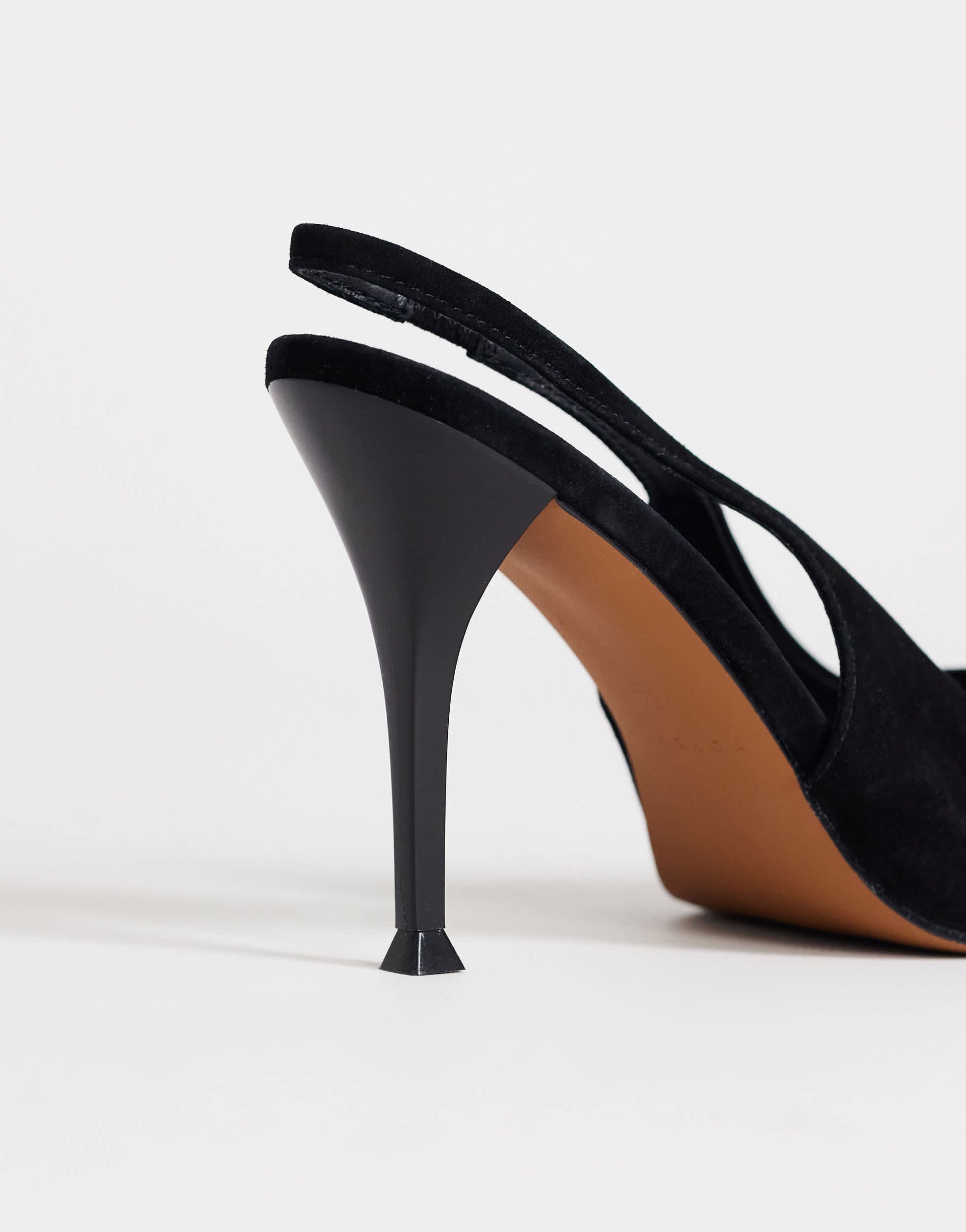 Topshop Anya real suede sling back high heeled court shoe in black