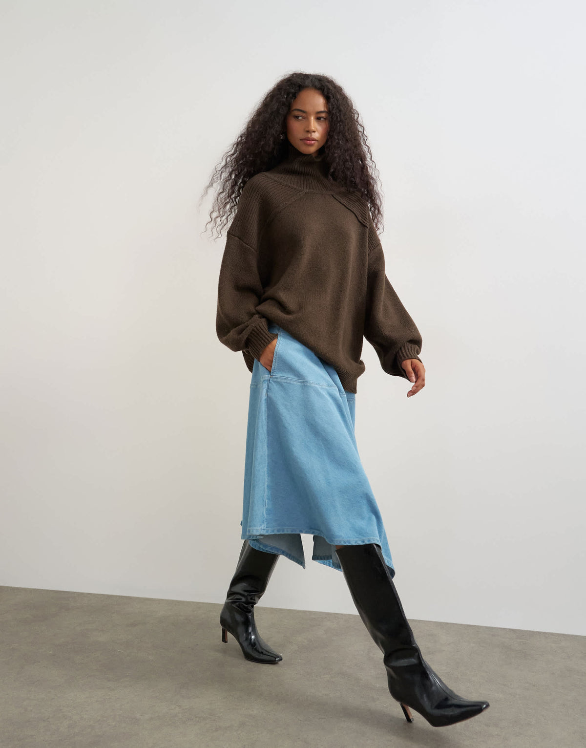 Topshop denim hanky hem midi skirt in bleach