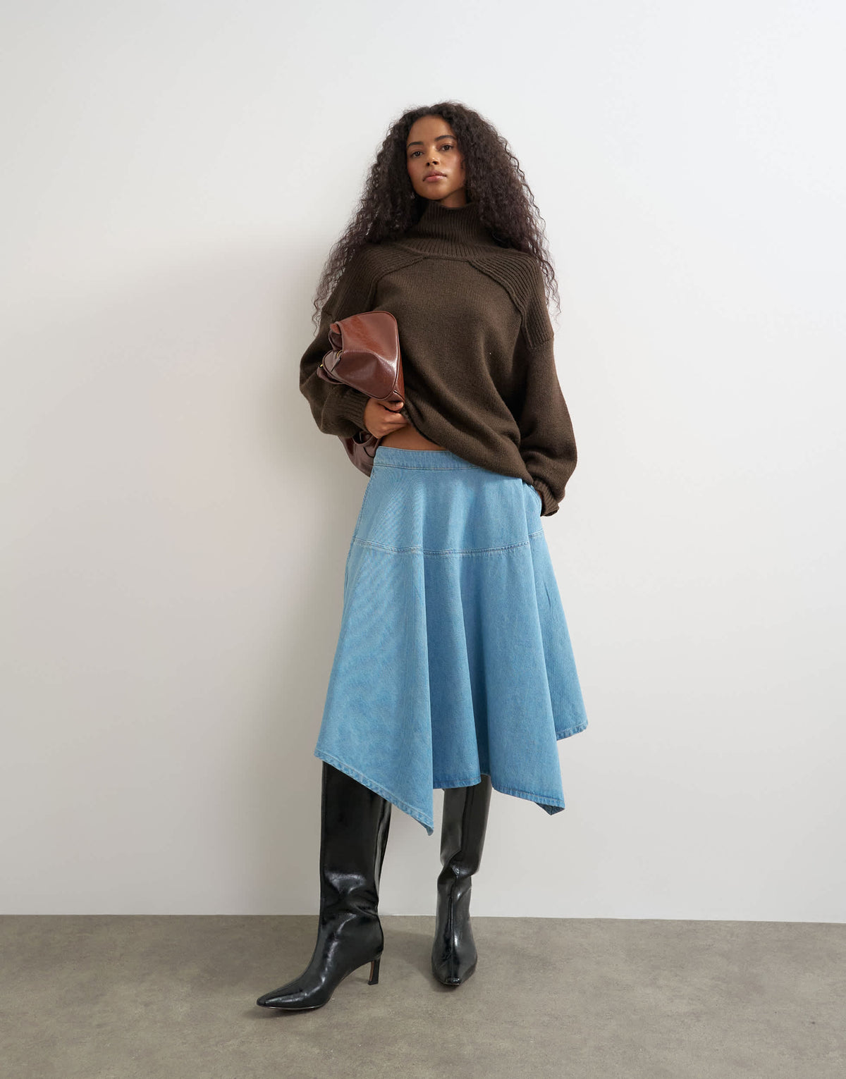 Topshop denim hanky hem midi skirt in bleach