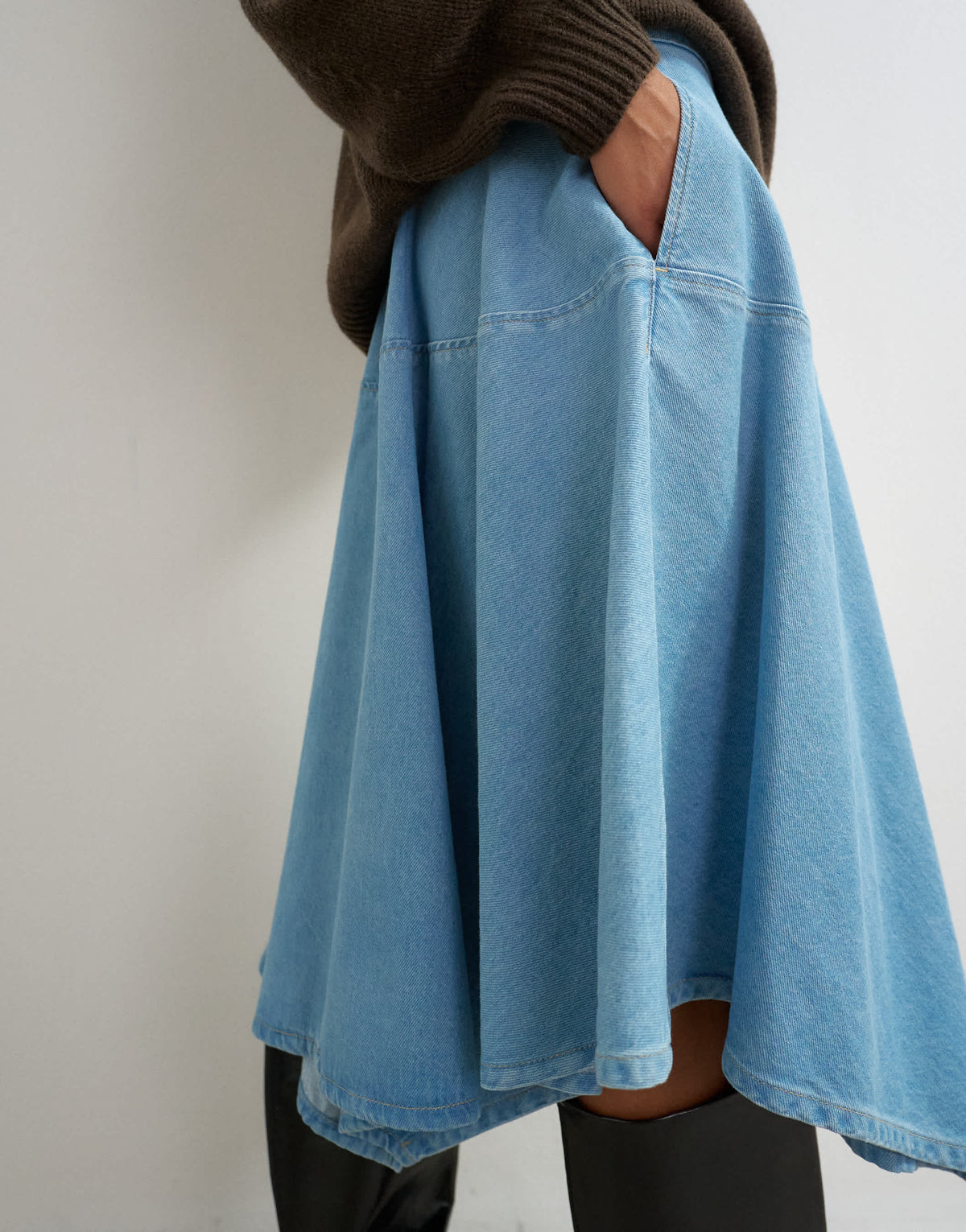 Topshop denim hanky hem midi skirt in bleach