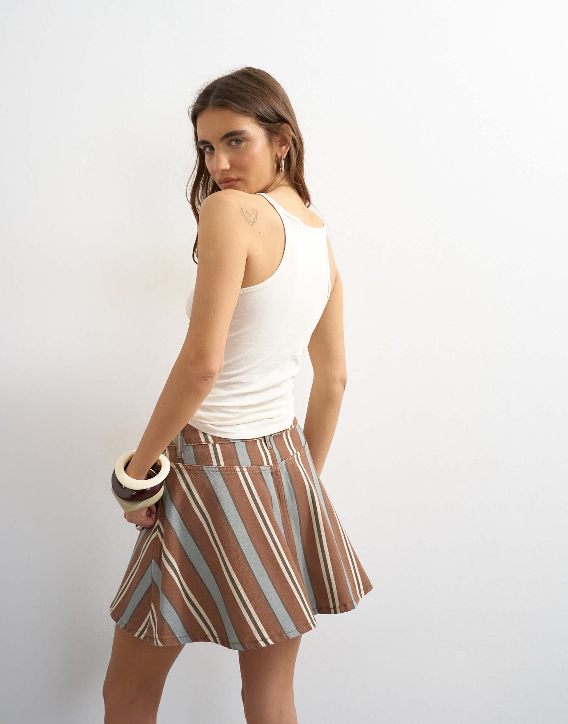 Topshop denim full pleated mini skirt in stripe