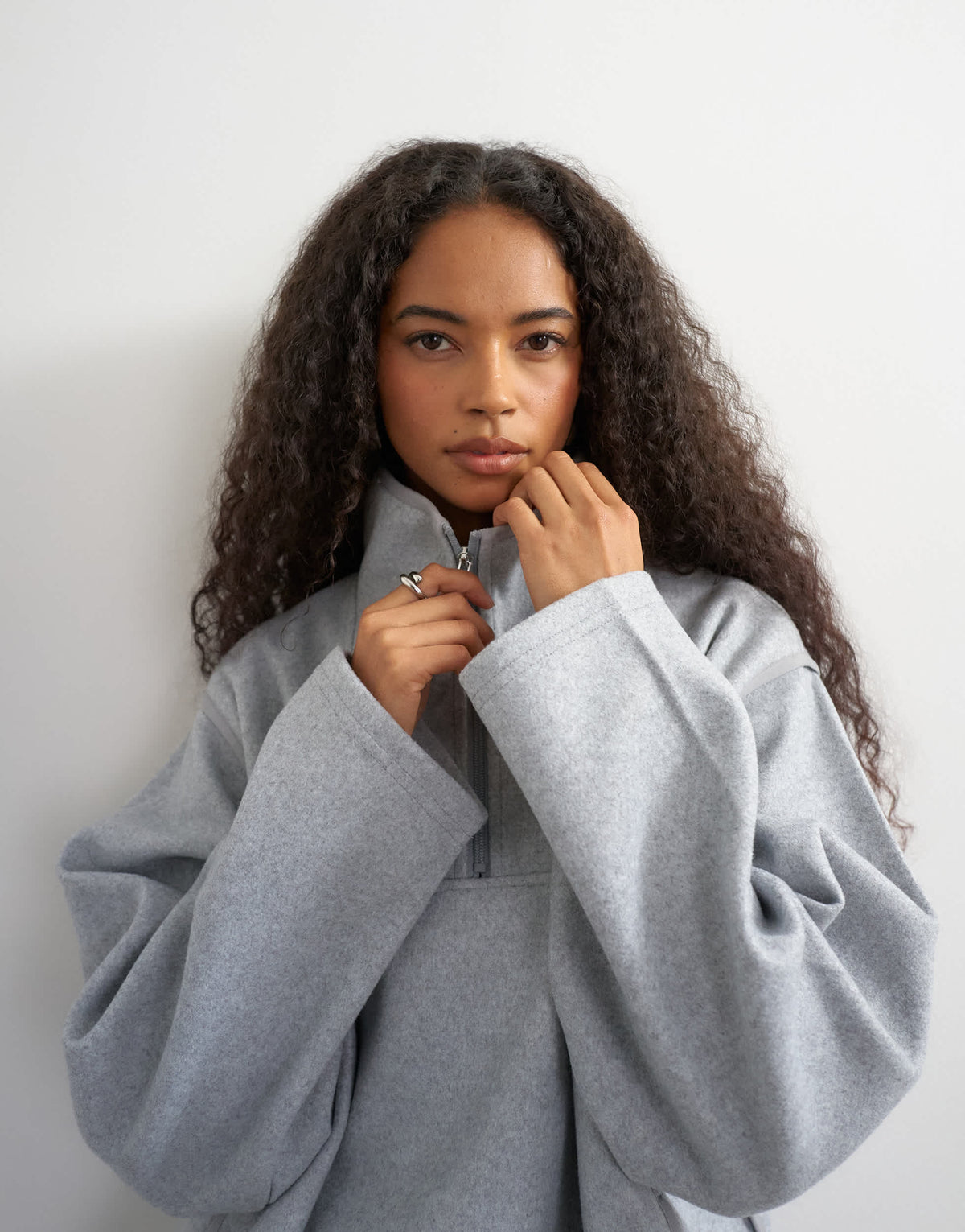 Topshop funnel neck quarter zip sweat in light grey