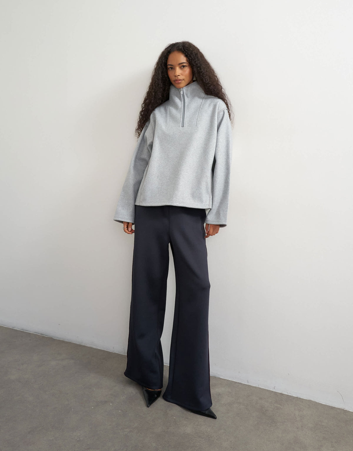 Topshop funnel neck quarter zip sweat in light grey