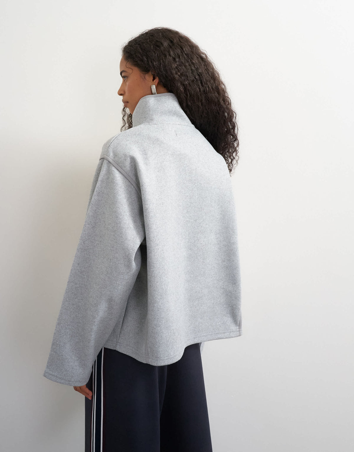 Topshop funnel neck quarter zip sweat in light grey