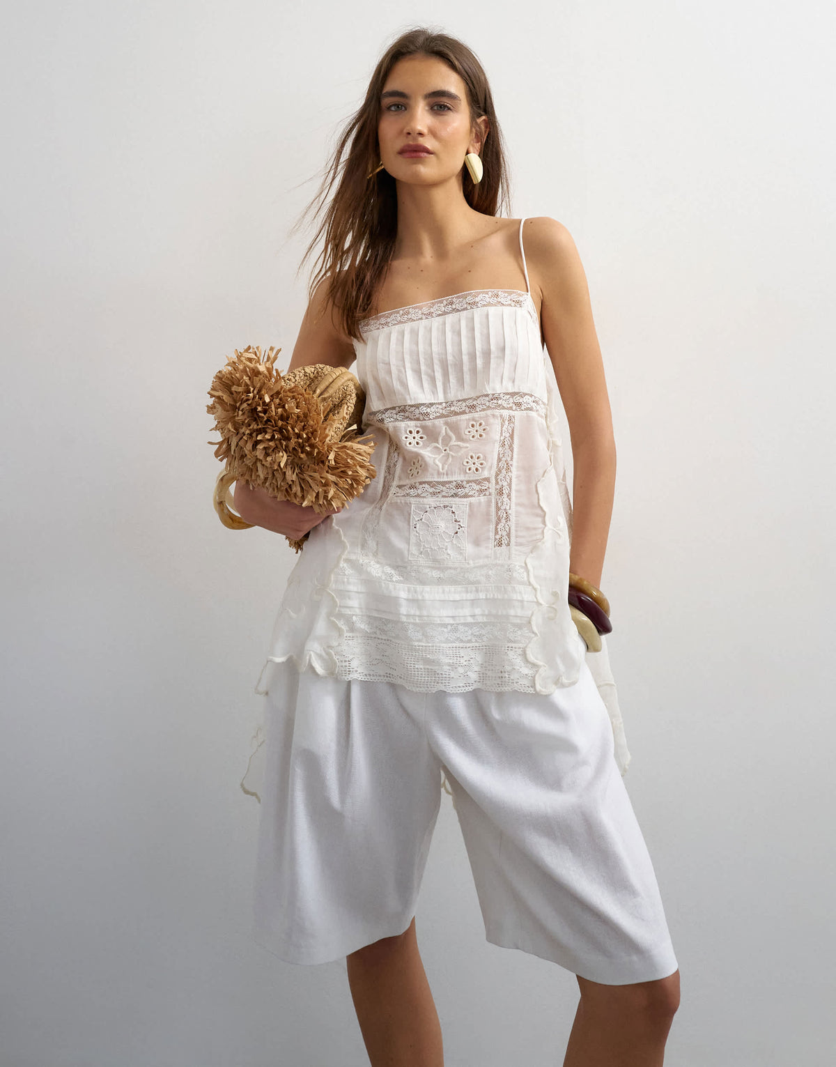 Topshop lace panel cami with embroidery detail in white