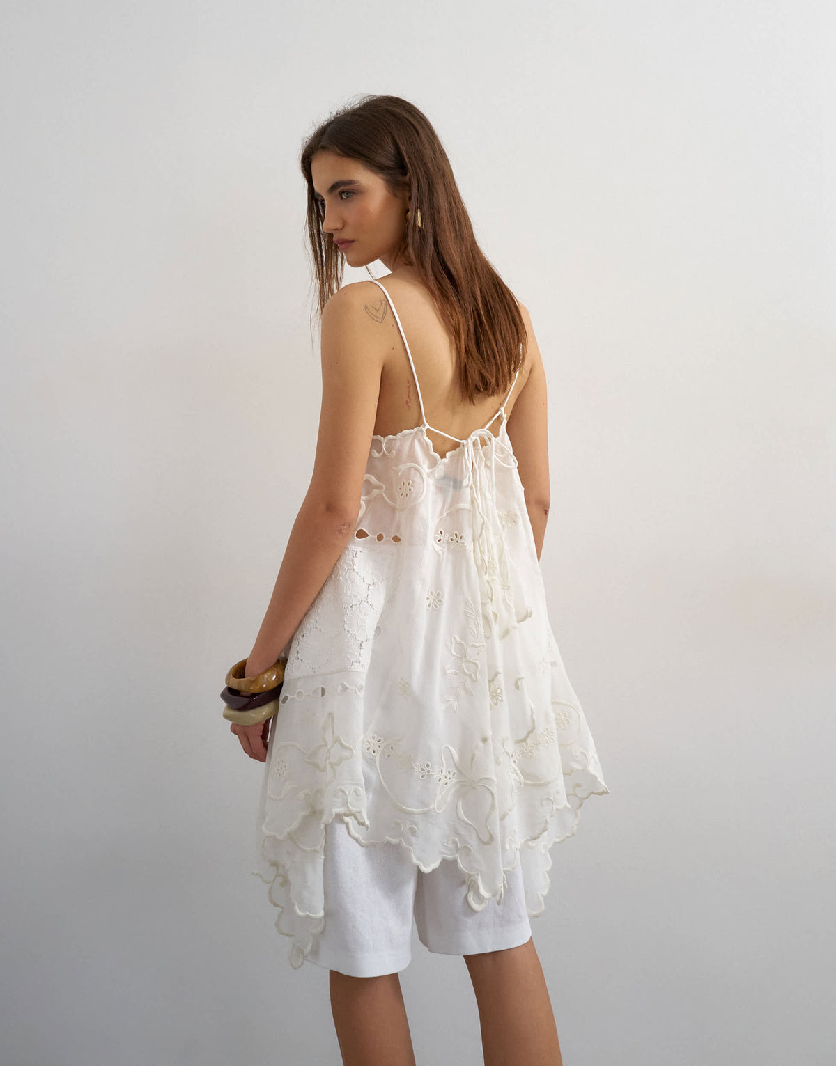 Topshop lace panel cami with embroidery detail in white