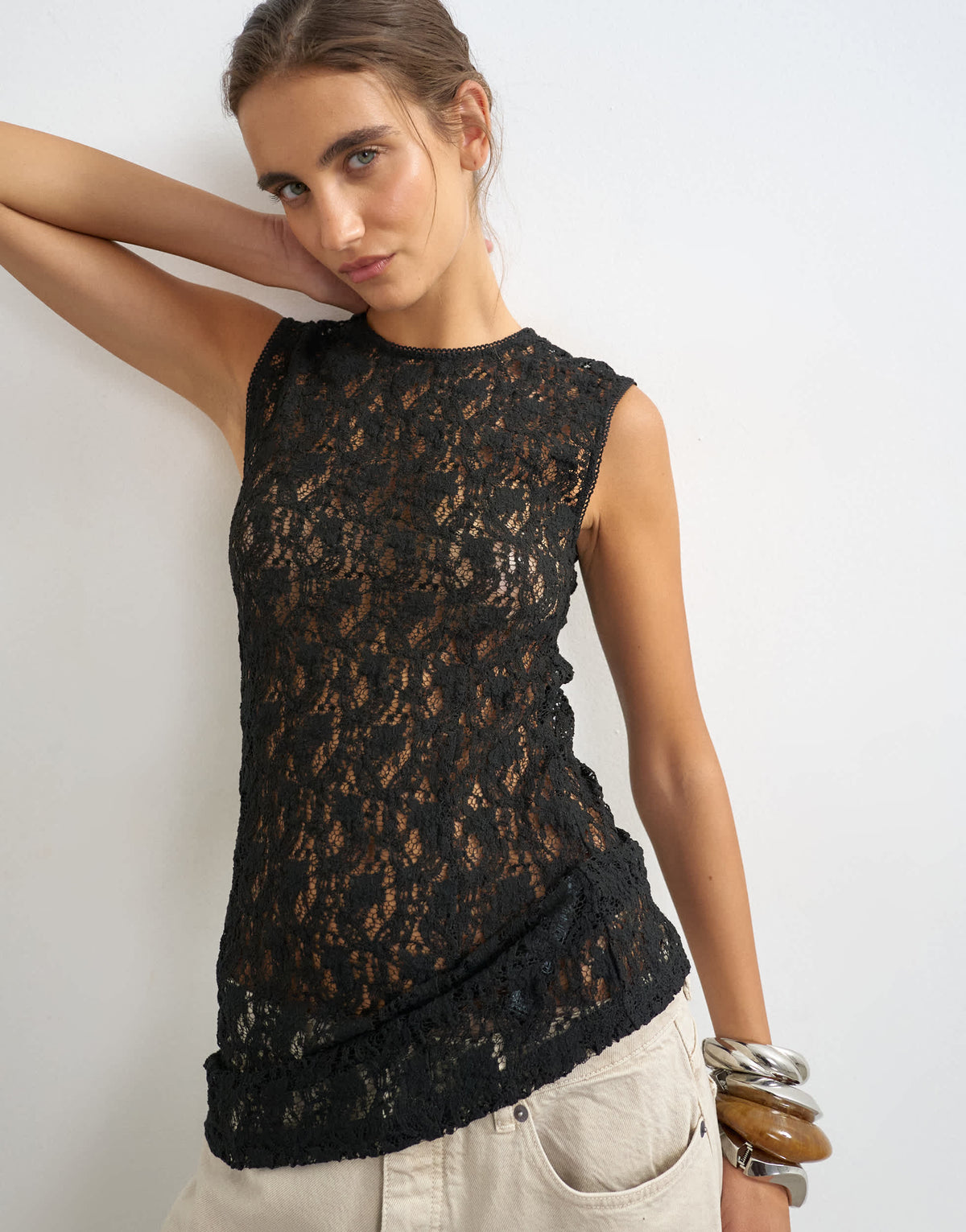 Topshop lace tank top in black