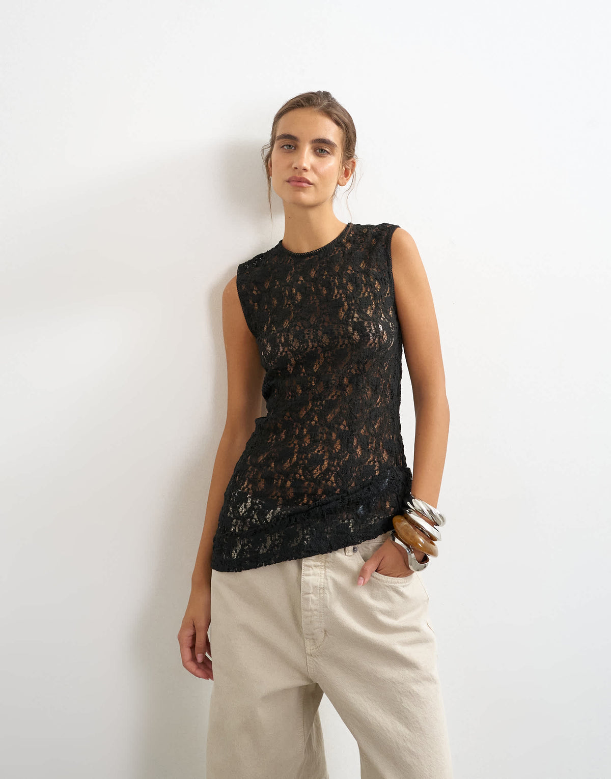 Topshop lace tank top in black