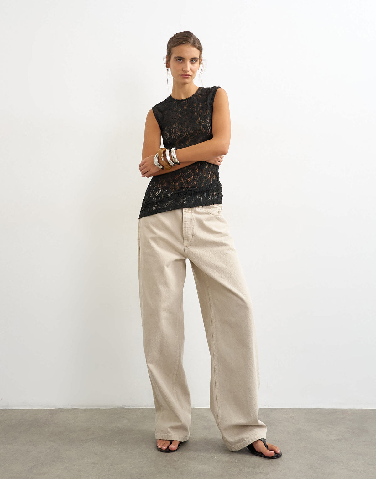 Topshop lace tank top in black