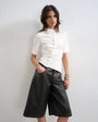 Topshop high neck ruffle button through half sleeve top in ecru