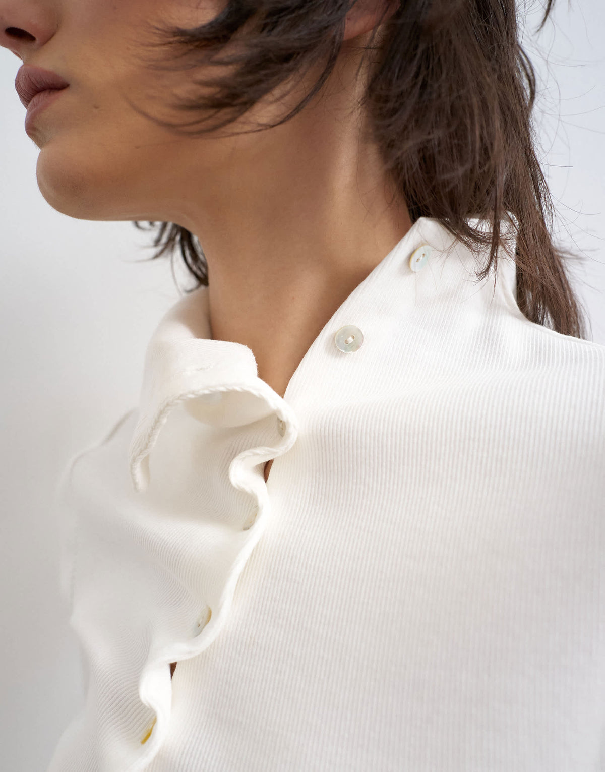 Topshop high neck ruffle button through half sleeve top in ecru