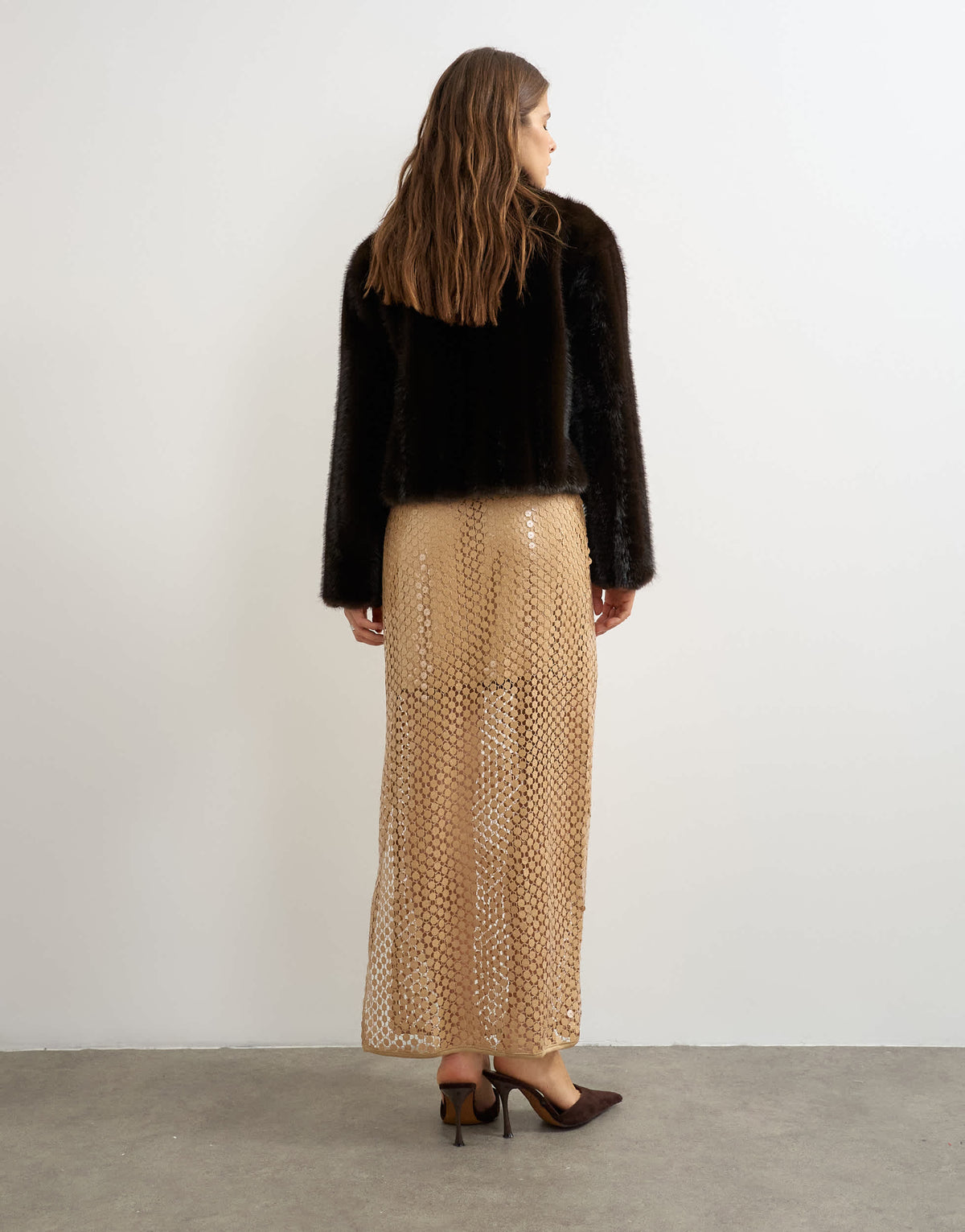 Topshop mesh sequin column maxi skirt in brown
