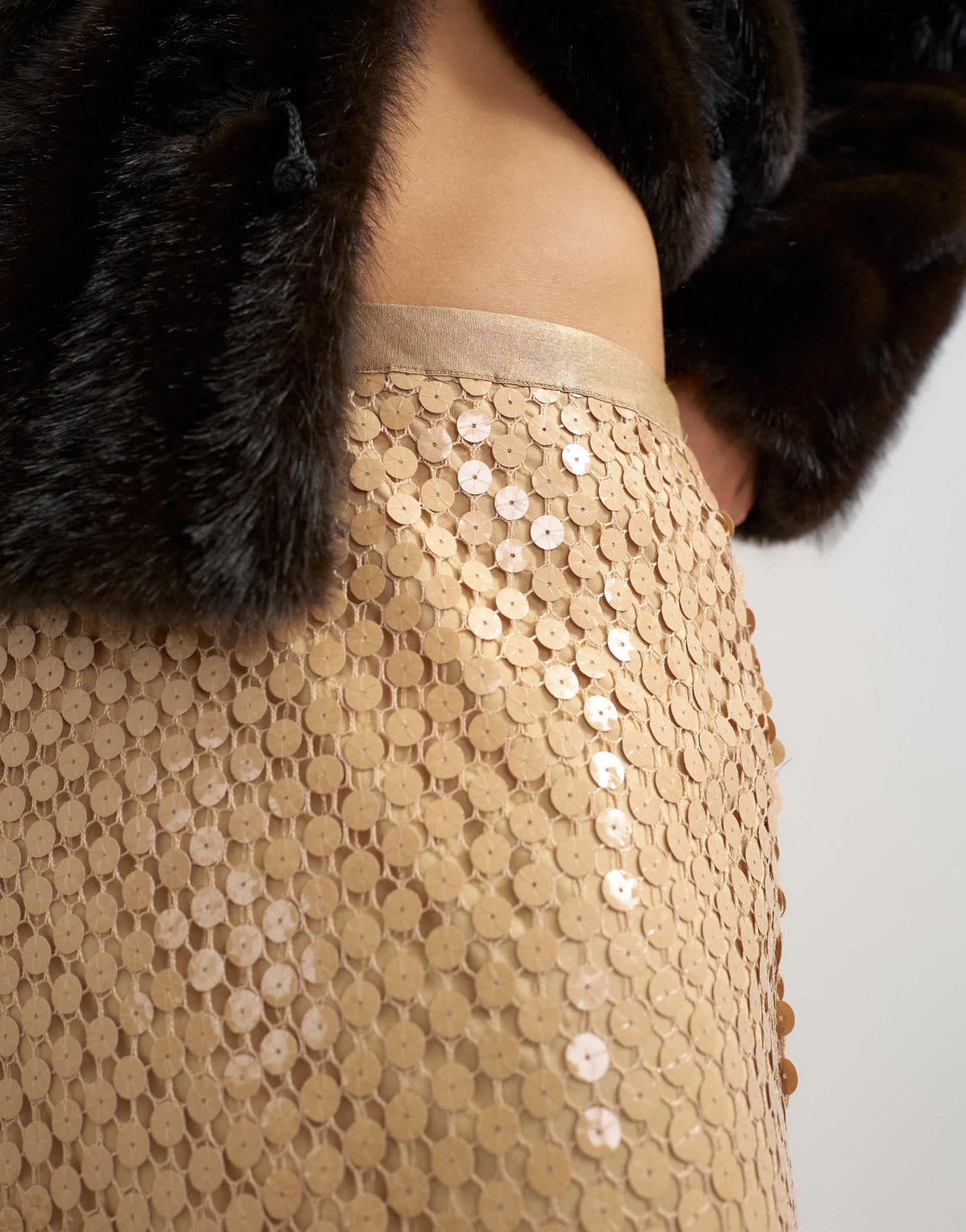 Topshop mesh sequin column maxi skirt in brown