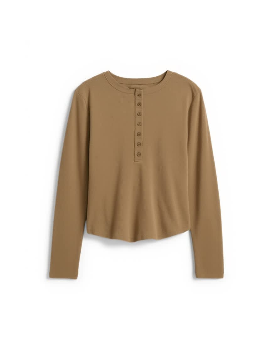 Topshop fitted long sleeve henley in khaki