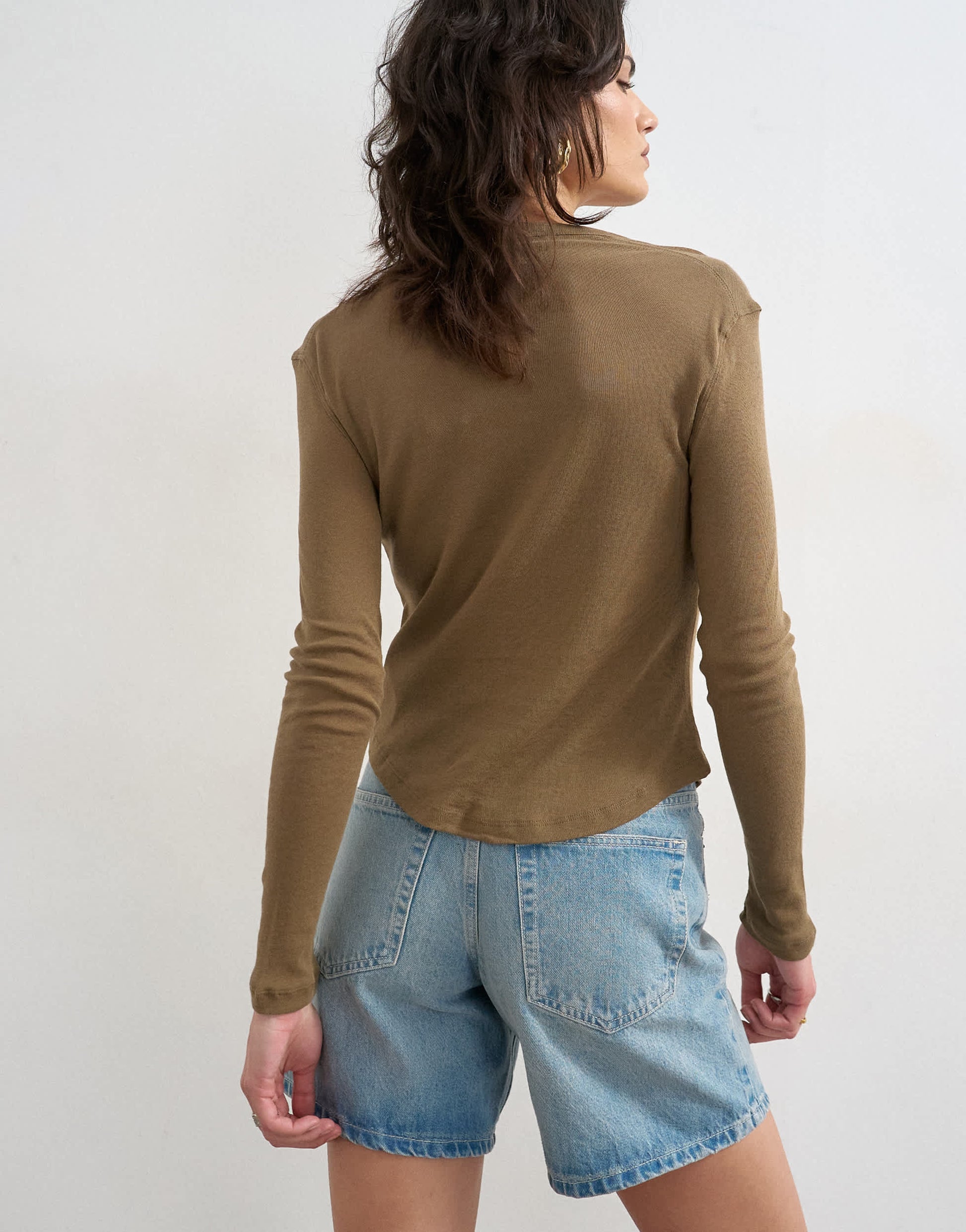 Topshop fitted long sleeve henley in khaki
