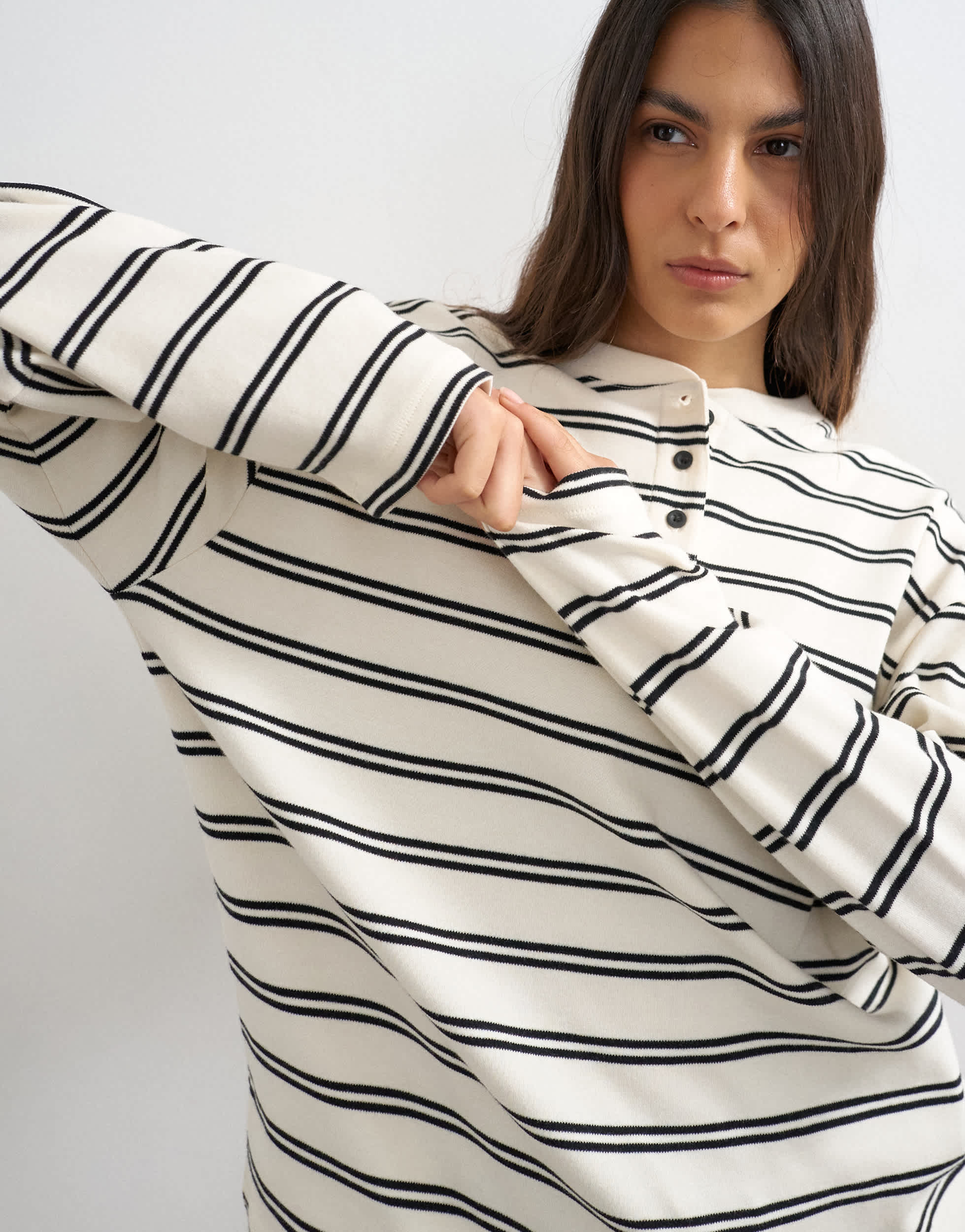 Topshop long sleeve striped henley in mono