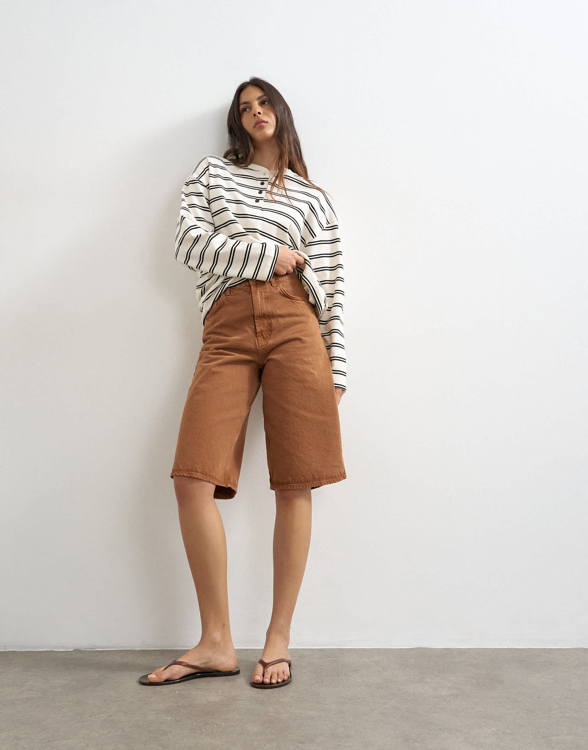 Topshop long sleeve striped henley in mono