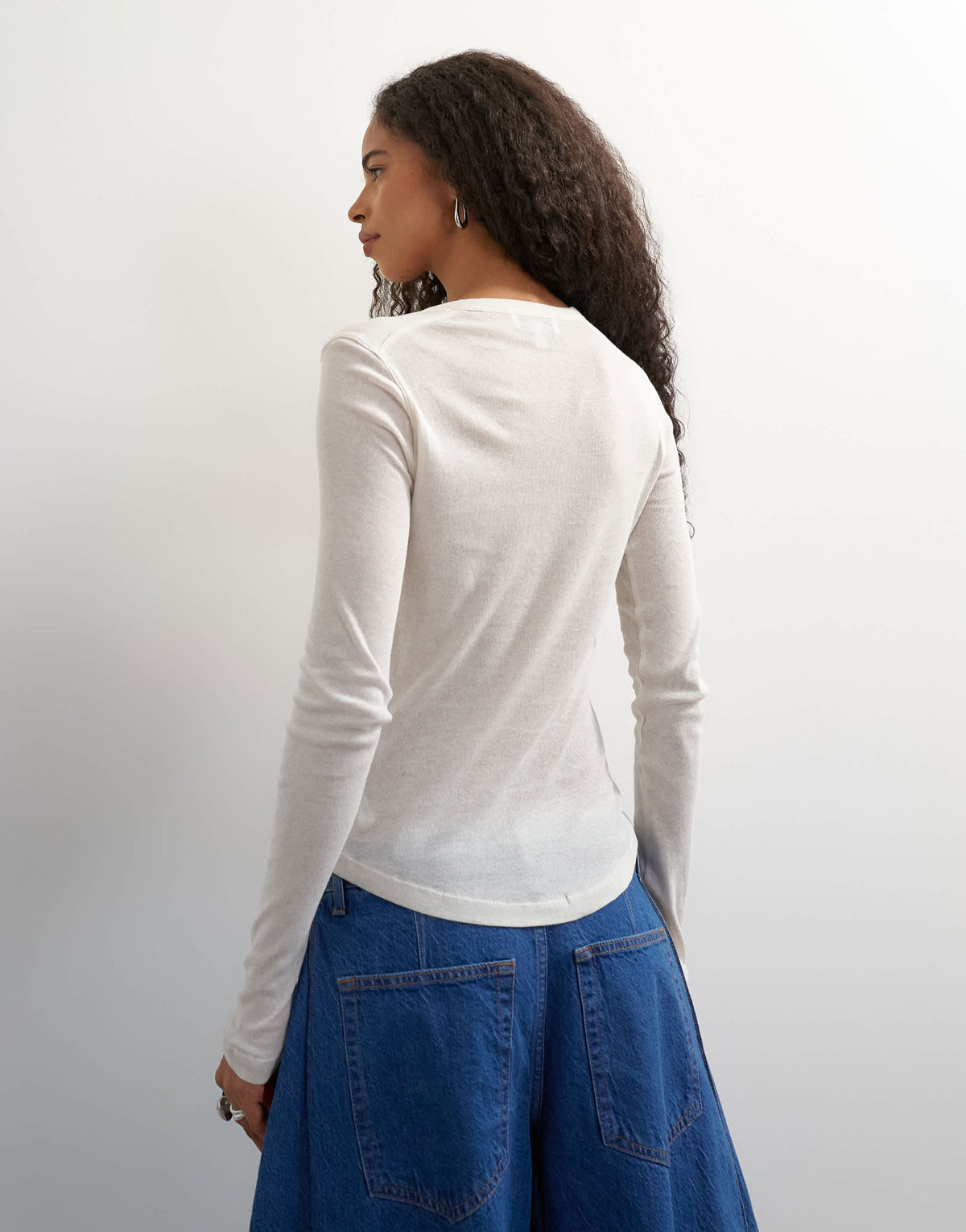 Topshop fitted long sleeve henley in ecru