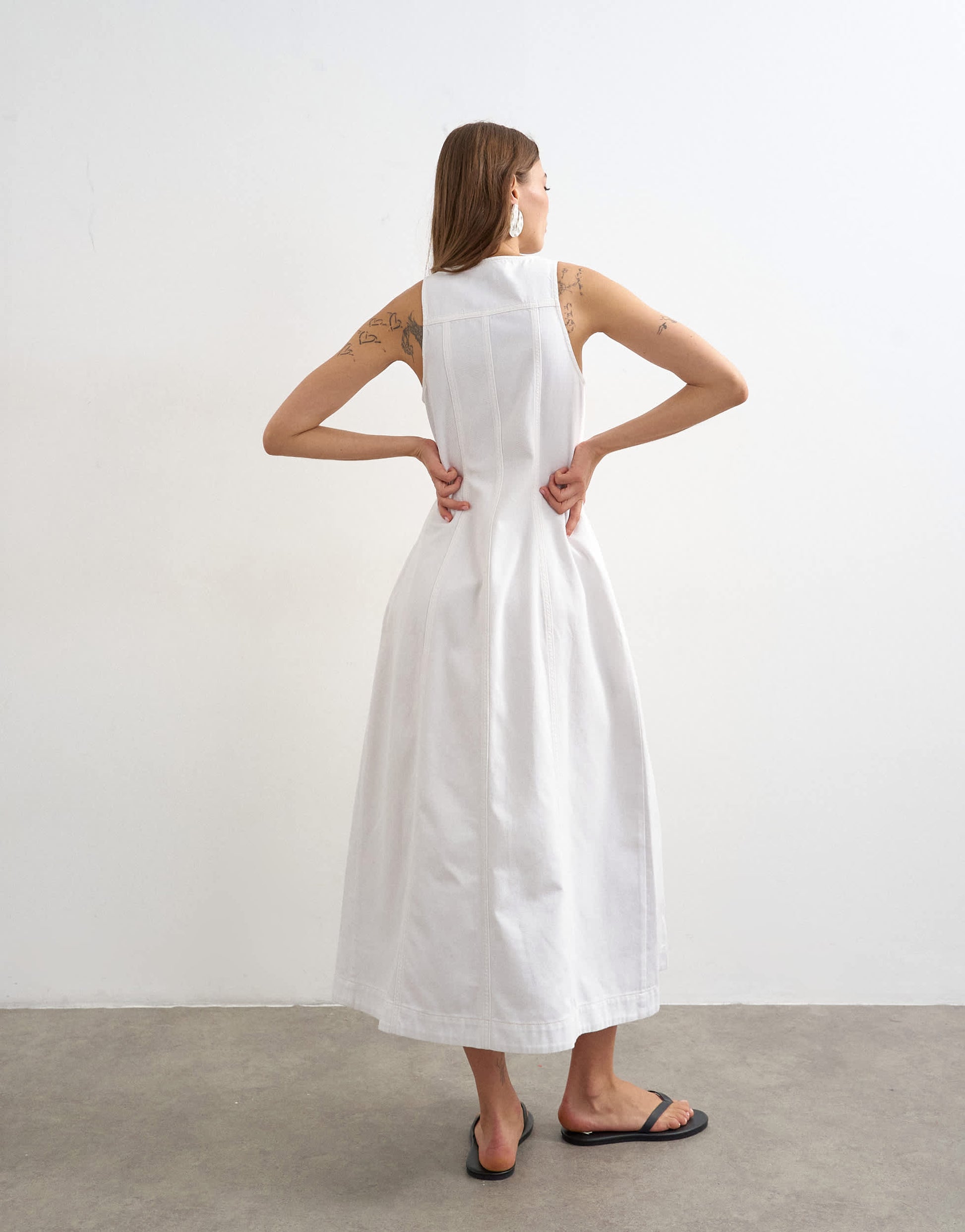 Topshop denim v neck button through maxi dress in bone