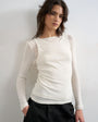 Topshop double layer long sleeve top in ecru