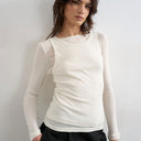 Topshop double layer long sleeve top in ecru