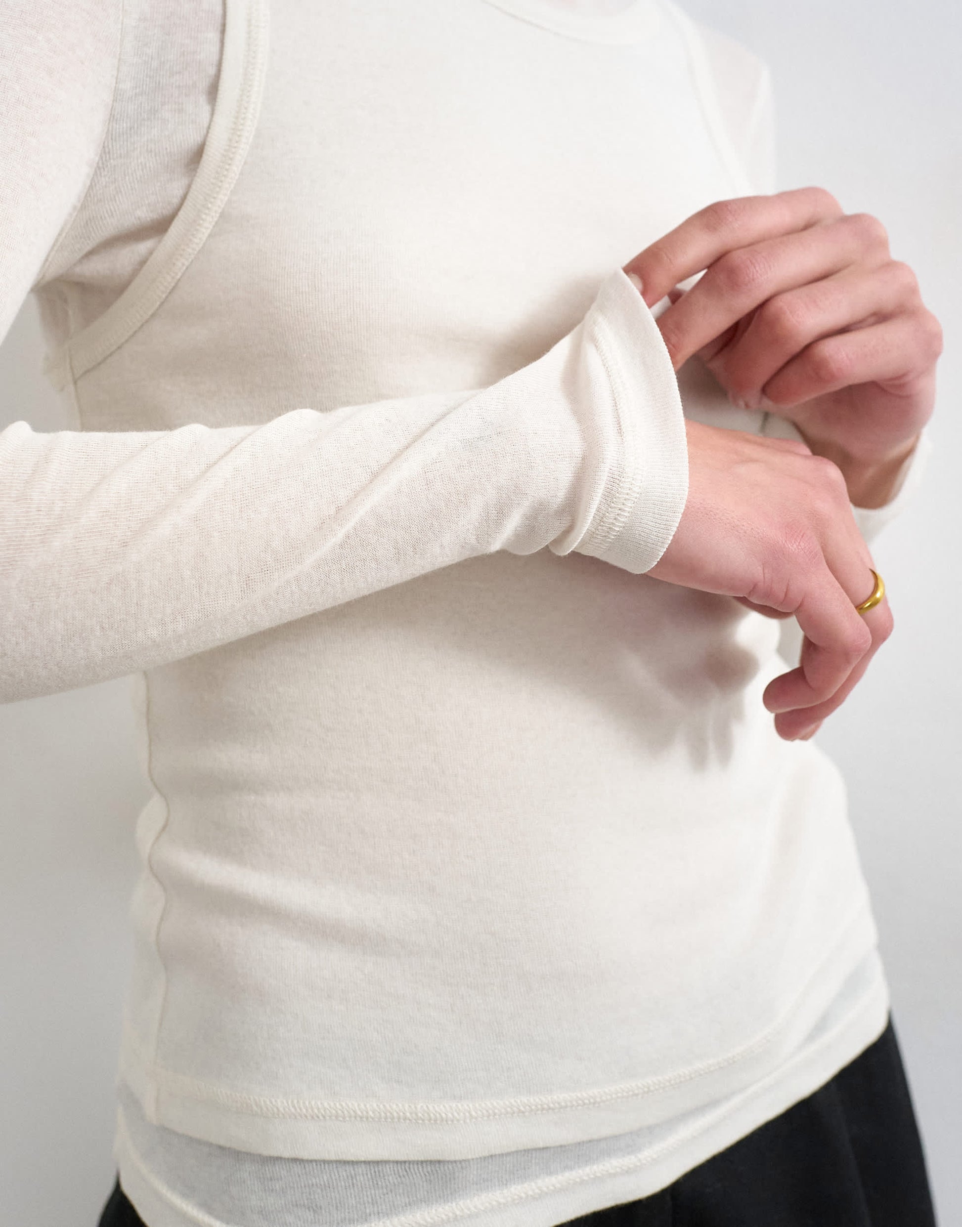 Topshop double layer long sleeve top in ecru