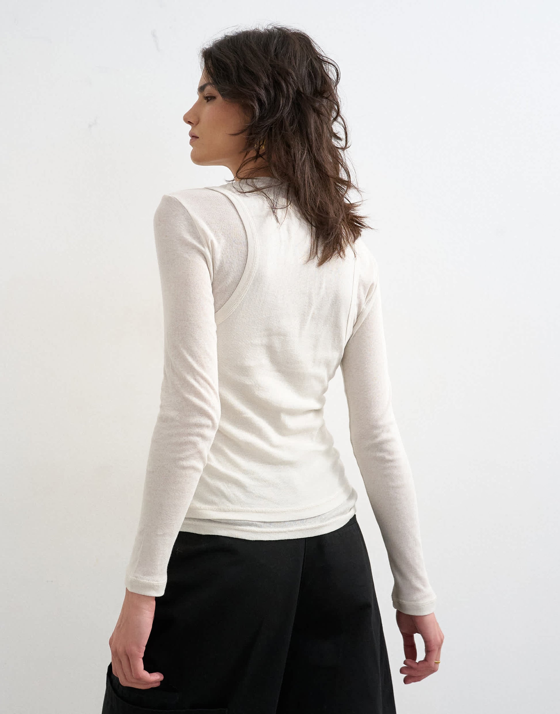 Topshop double layer long sleeve top in ecru