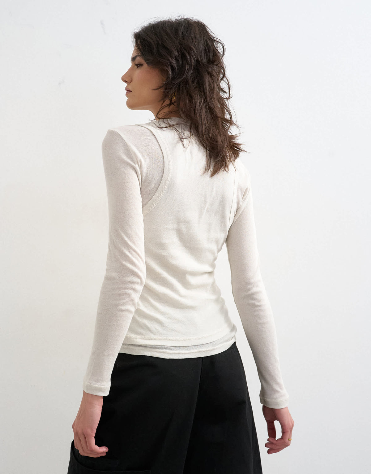 Topshop double layer long sleeve top in ecru