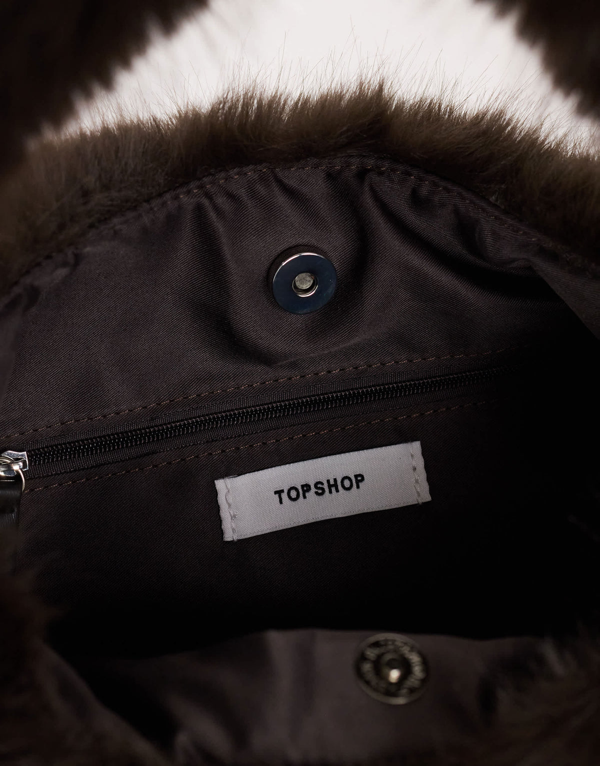 Topshop Tully large faux fur shoulder bag in chocolate