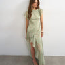 Topshop premium chiffon high low maxi dress with smocking detail in green polka dot
