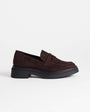Topshop Cade faux suede chunky sole loafer in chocolate