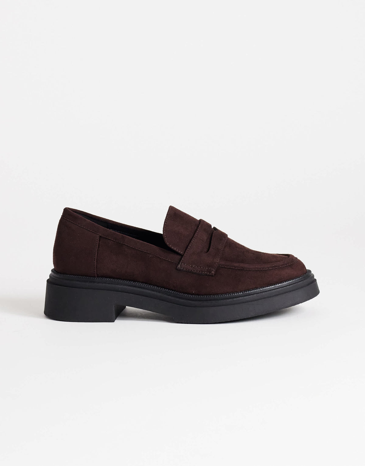 Topshop Cade faux suede chunky sole loafer in chocolate