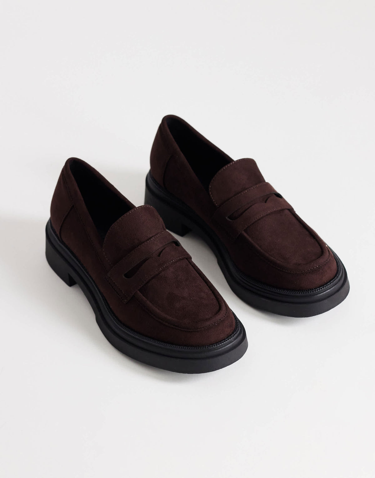 Topshop Cade faux suede chunky sole loafer in chocolate