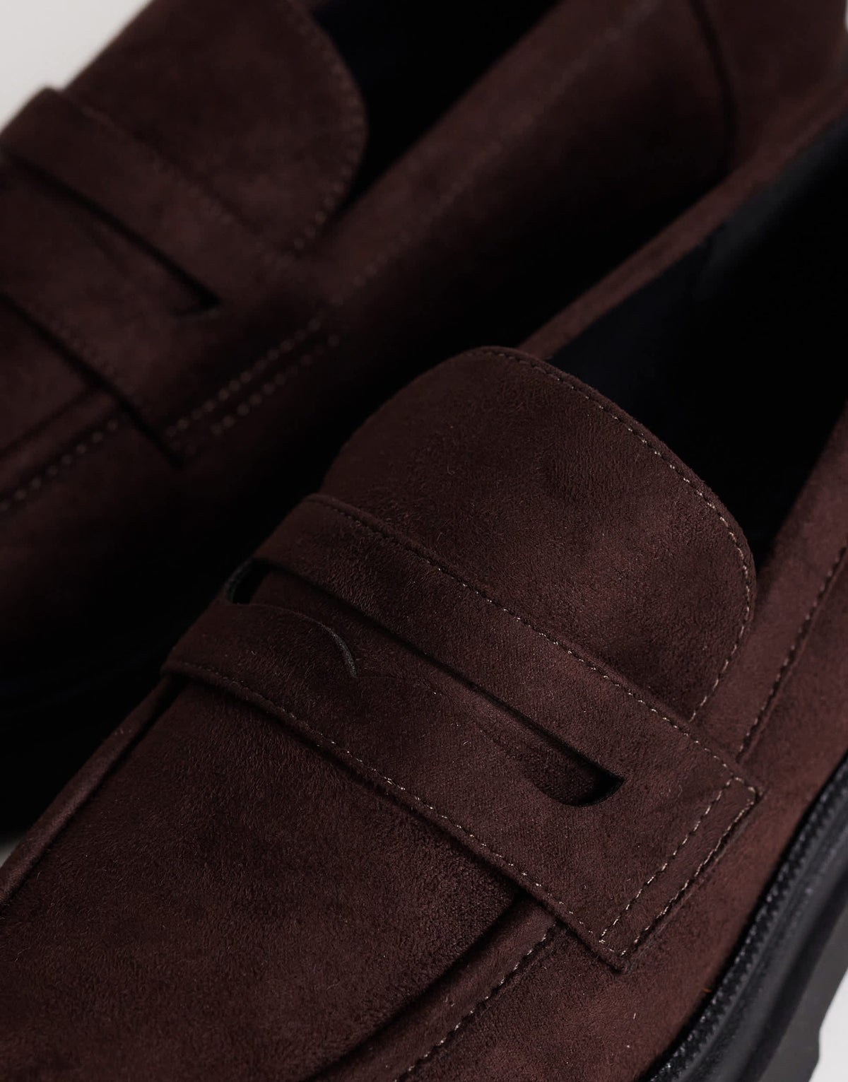 Topshop Cade faux suede chunky sole loafer in chocolate
