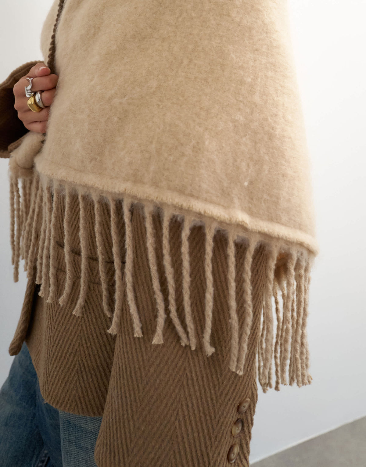 Topshop Susan fringe scarf in beige