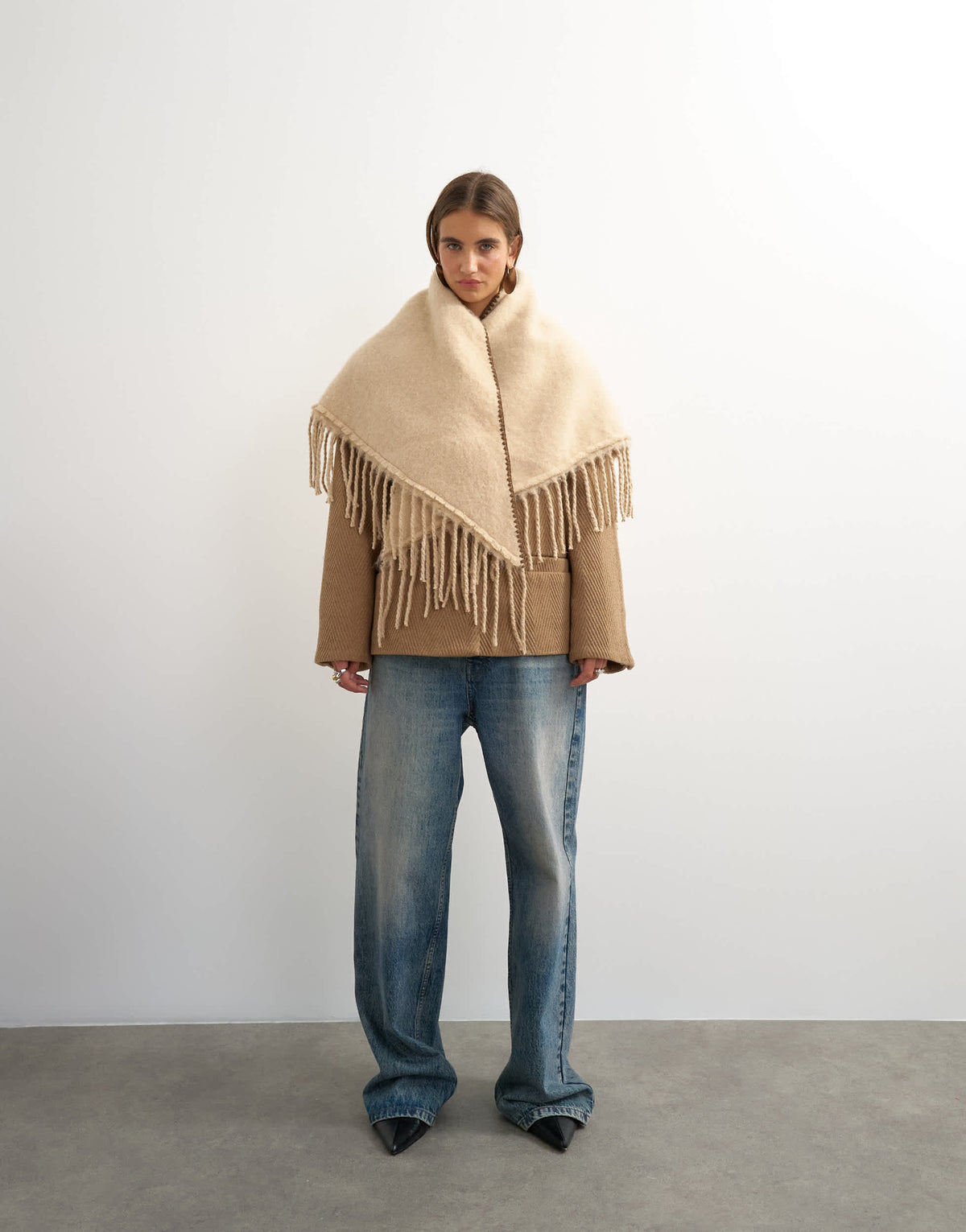 Topshop Susan fringe scarf in beige