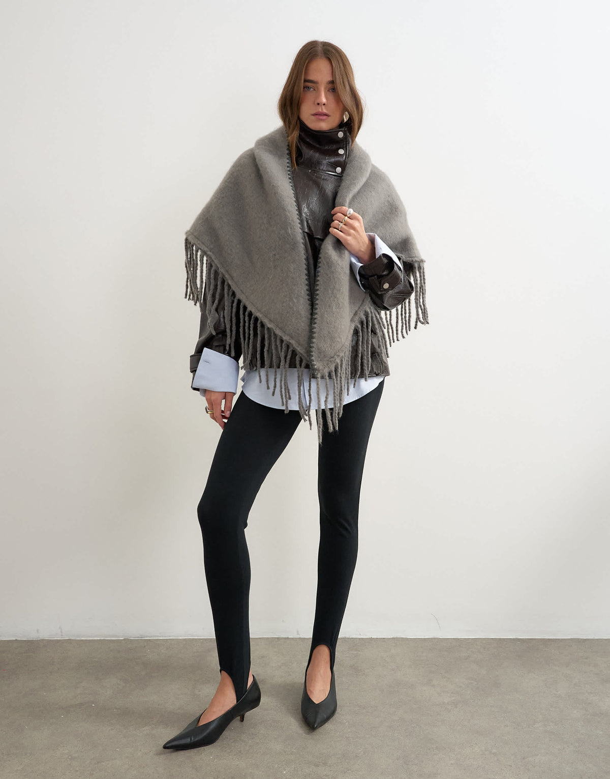 Topshop Susan fringe scarf in charcoal