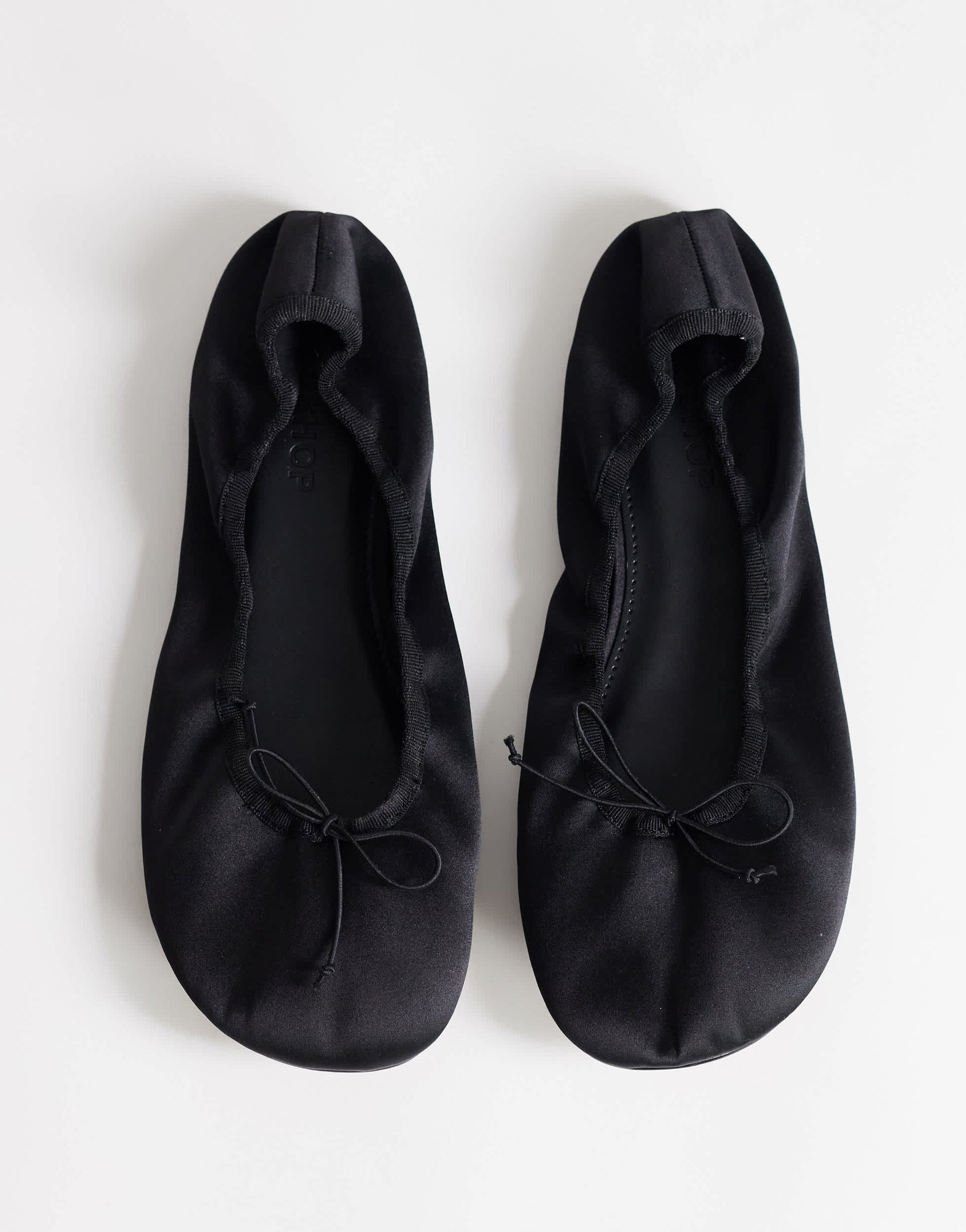 Topshop Dorothy round toe ballet flat in black satin
