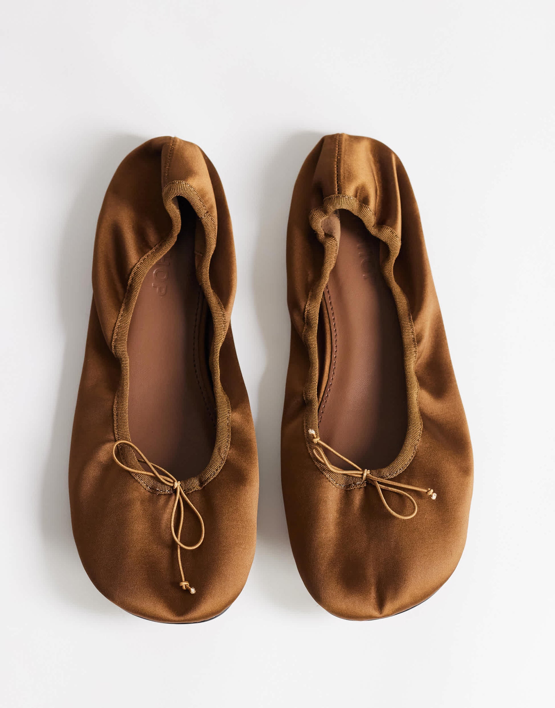 Topshop Dorothy round toe ballet flat in bronze satin