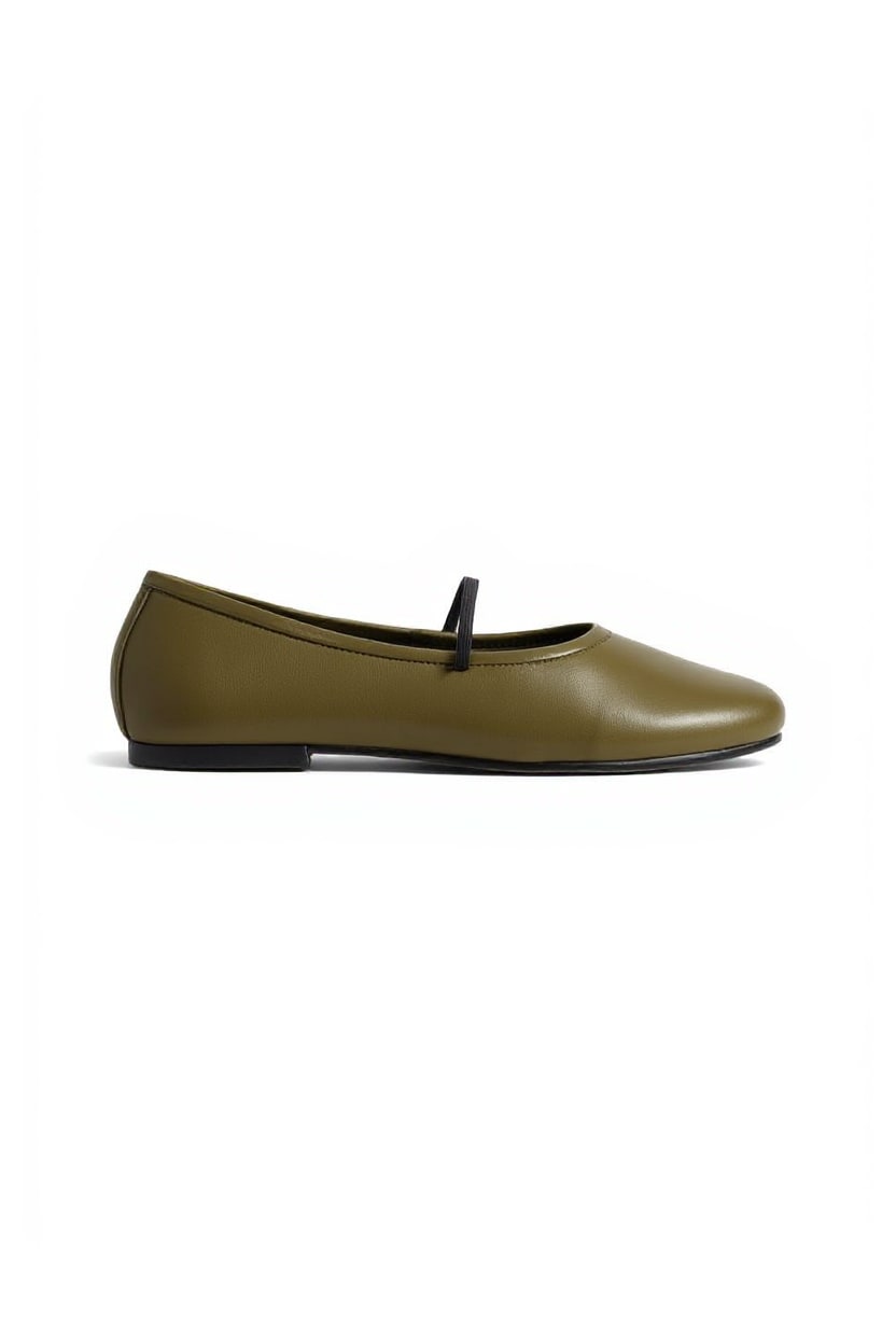 Topshop Bella leather round toe ballet flat in khaki