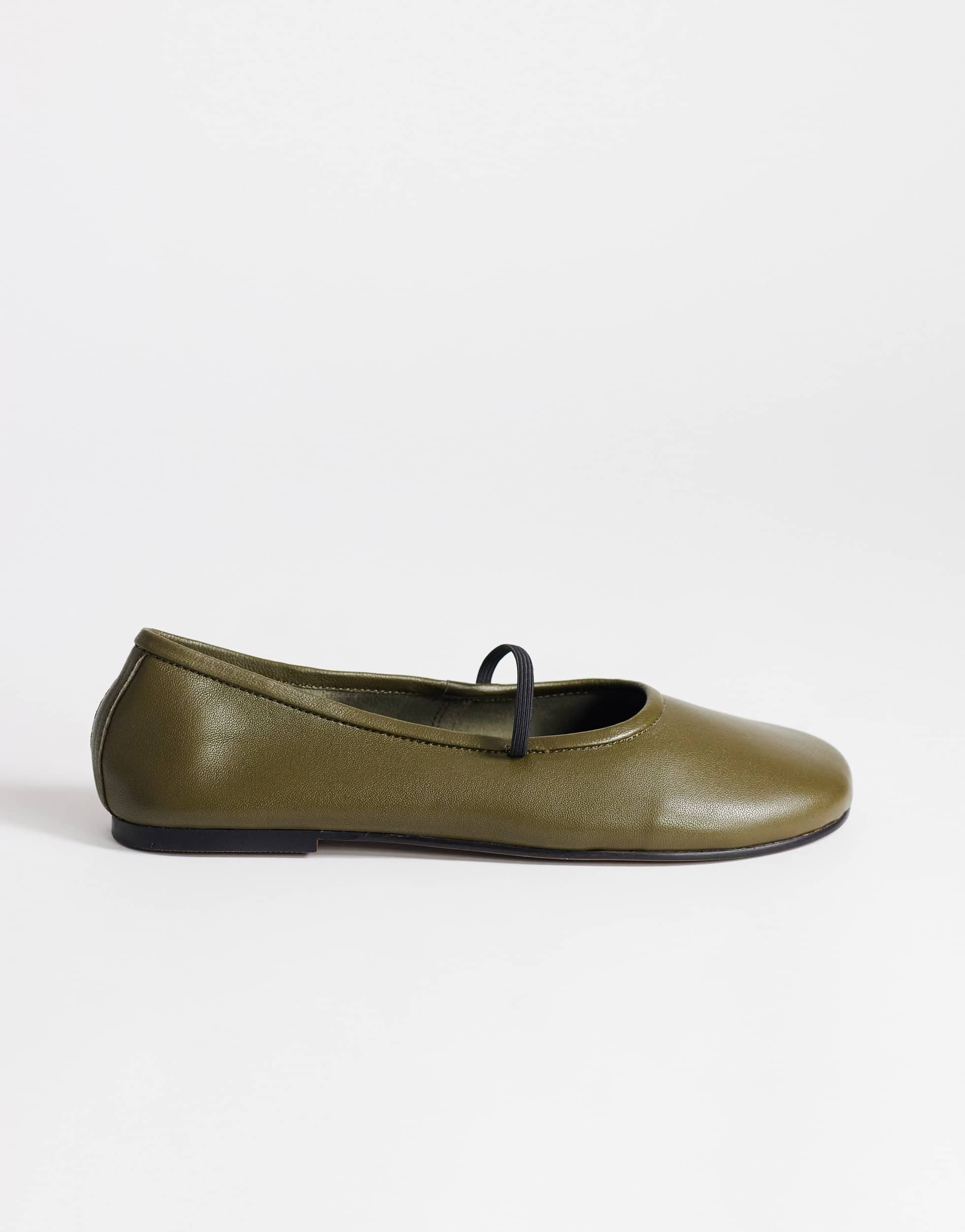 Topshop Bella leather round toe ballet flat in khaki