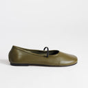 Topshop Bella leather round toe ballet flat in khaki