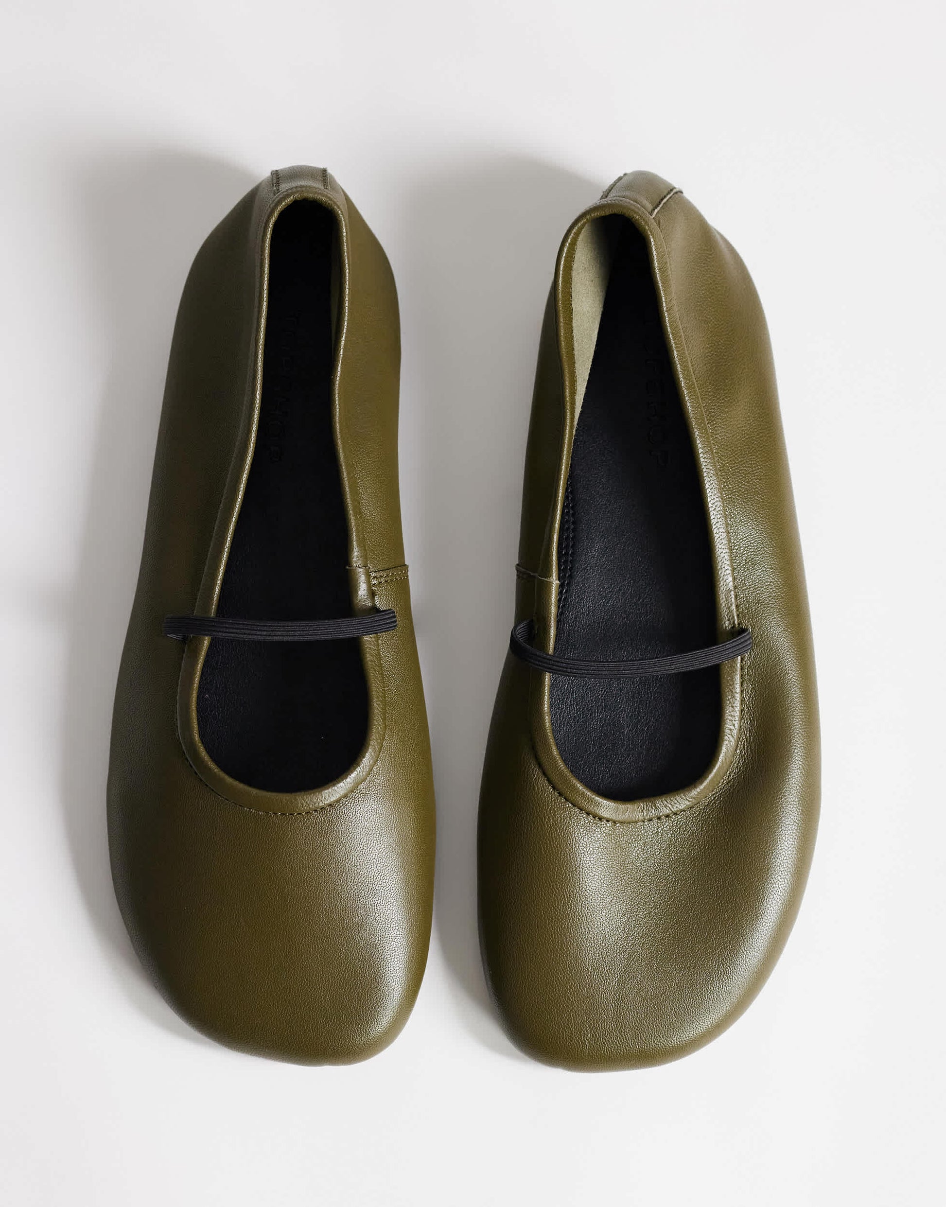 Topshop Bella leather round toe ballet flat in khaki