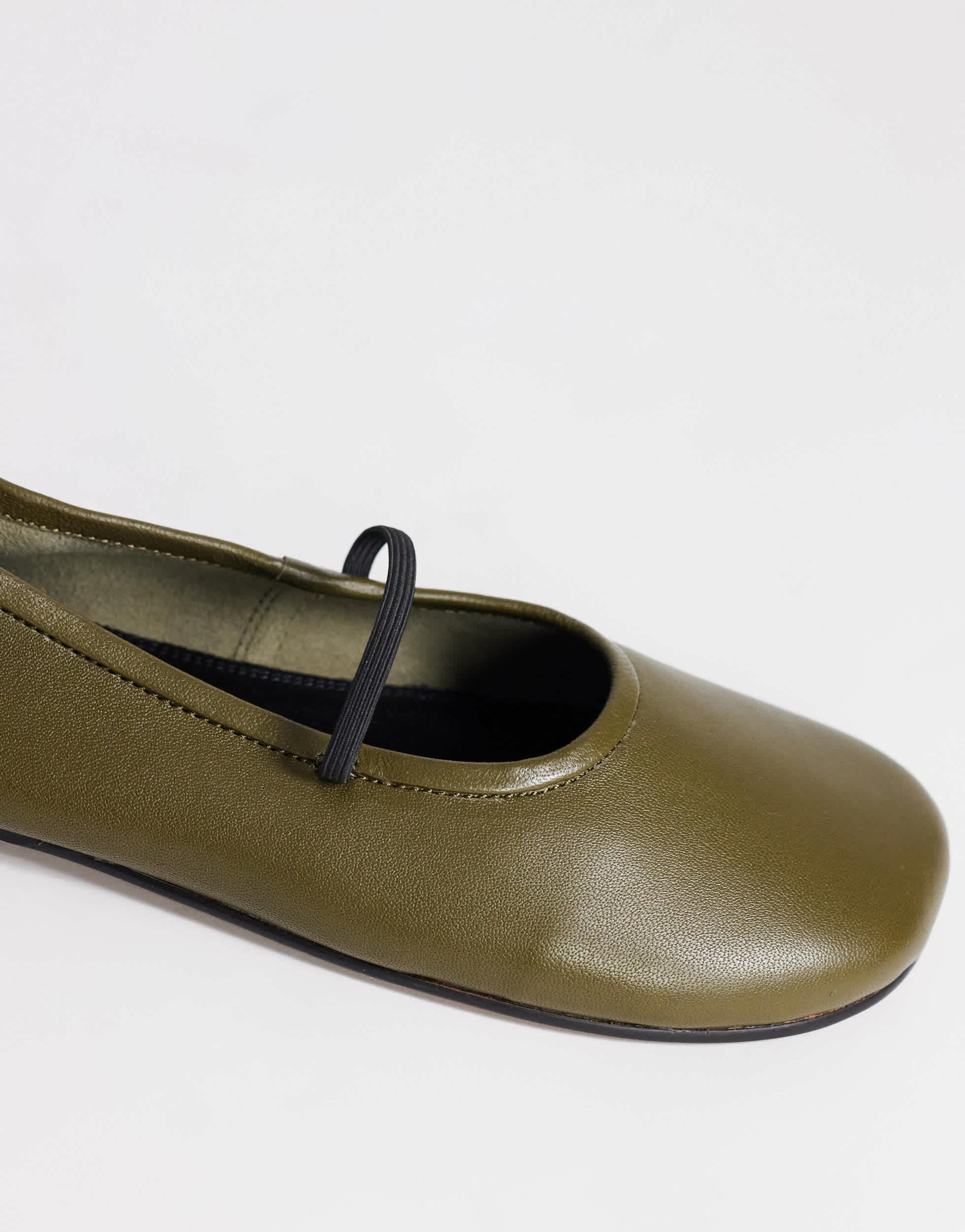 Topshop Bella leather round toe ballet flat in khaki